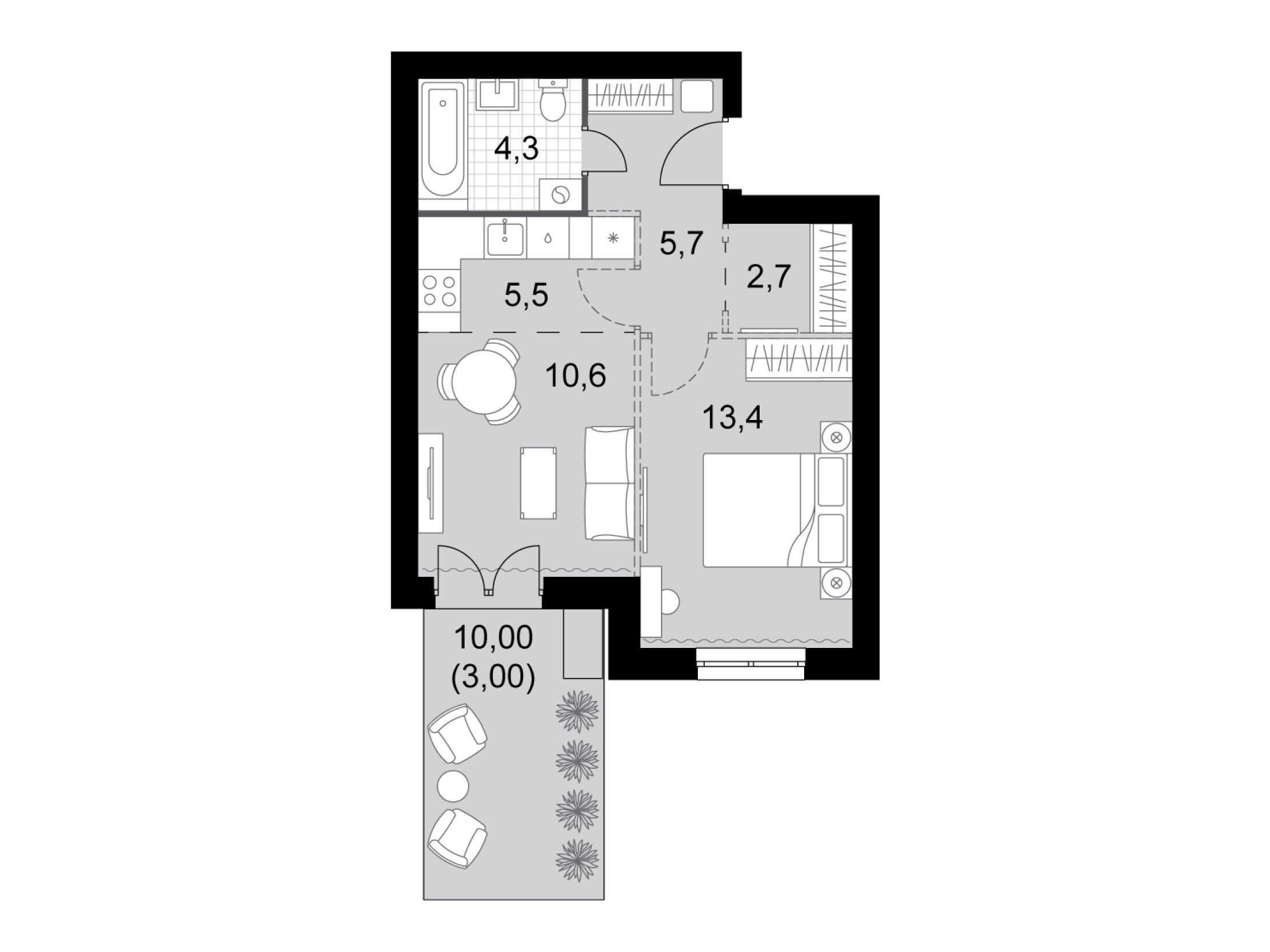 Планировка: 2-комн. квартира 45.20 м² в новостройке Дубровицы клаб