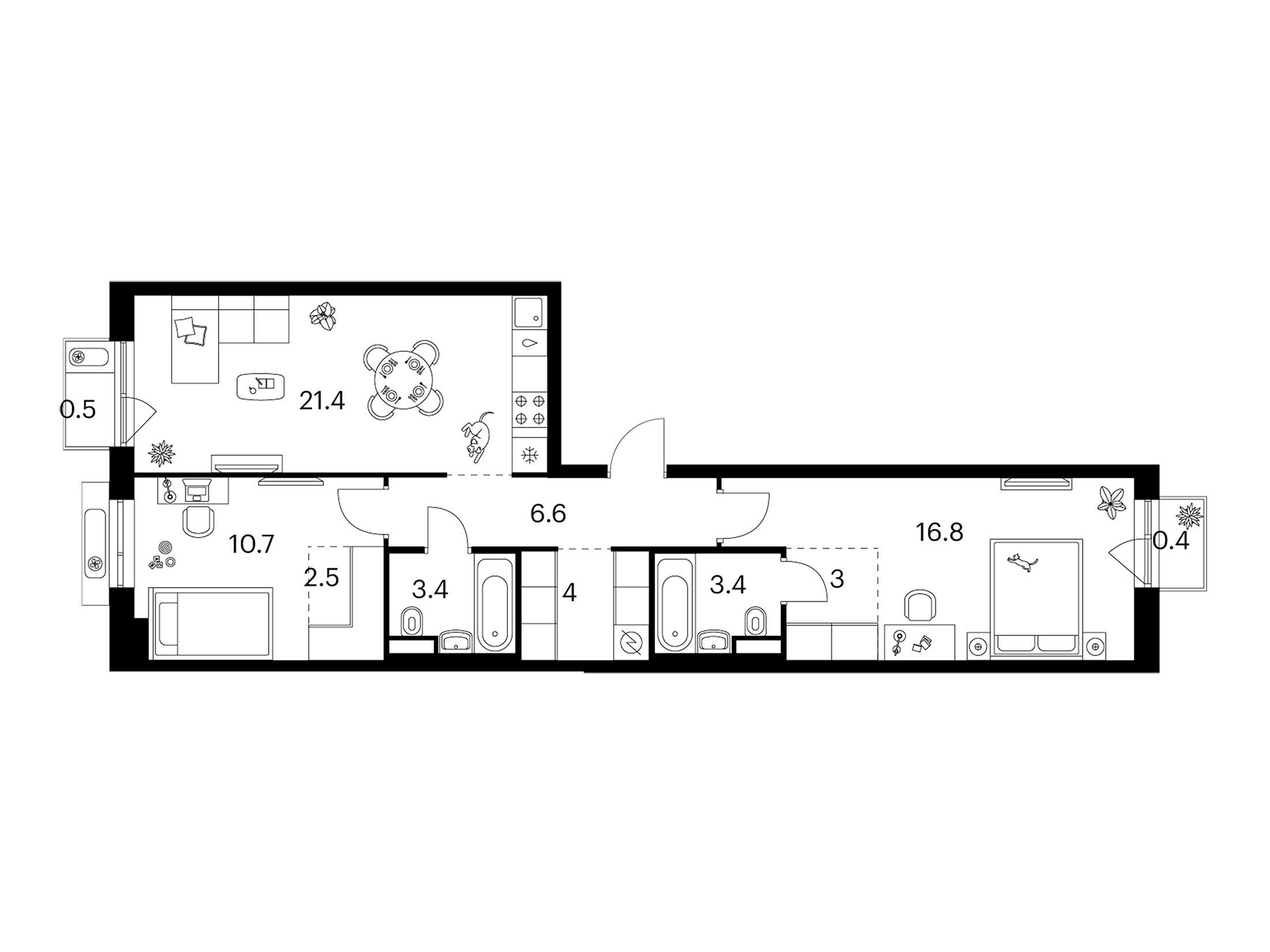 Планировка: 2-комн. квартира 72.70 м² в новостройке Лосиноостровский парк