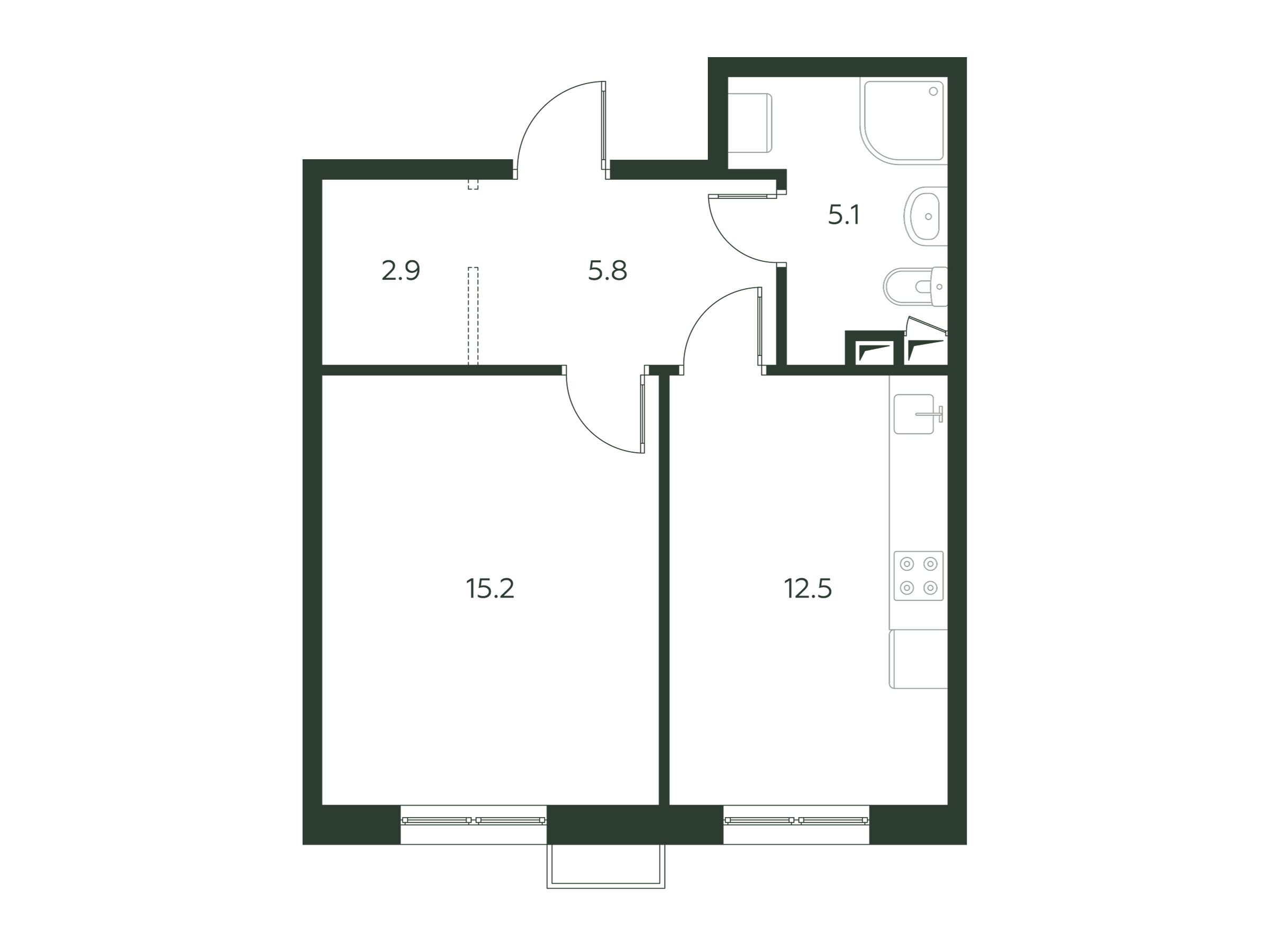 Планировка: 1-комн. квартира 41.50 м² в новостройке Павлово 3