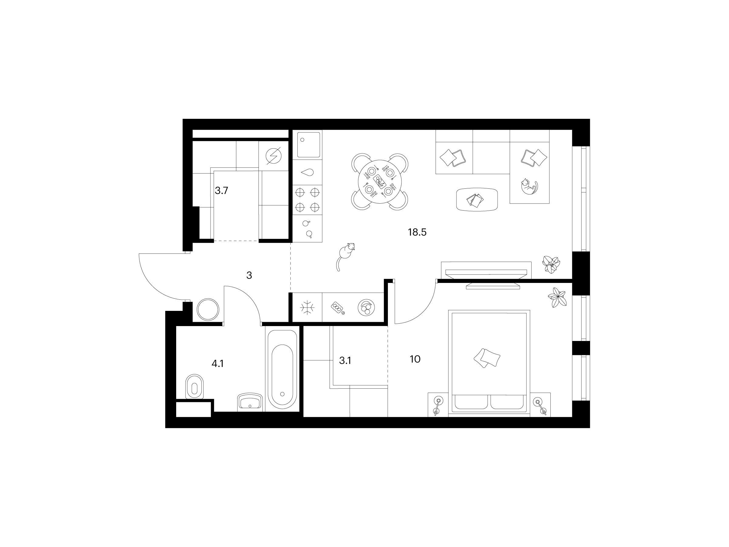 Планировка: 1-комн. квартира 42.40 м² в новостройке Строгино 360
