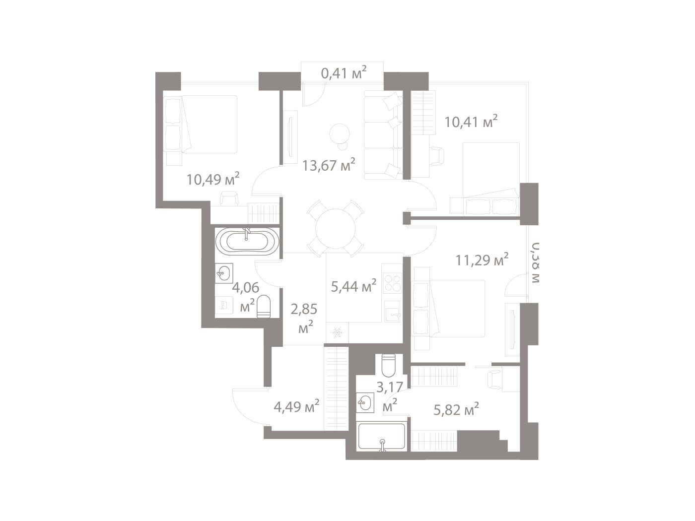 Планировка: 3-комн. квартира 72.80 м² в новостройке Лайф Варшавская