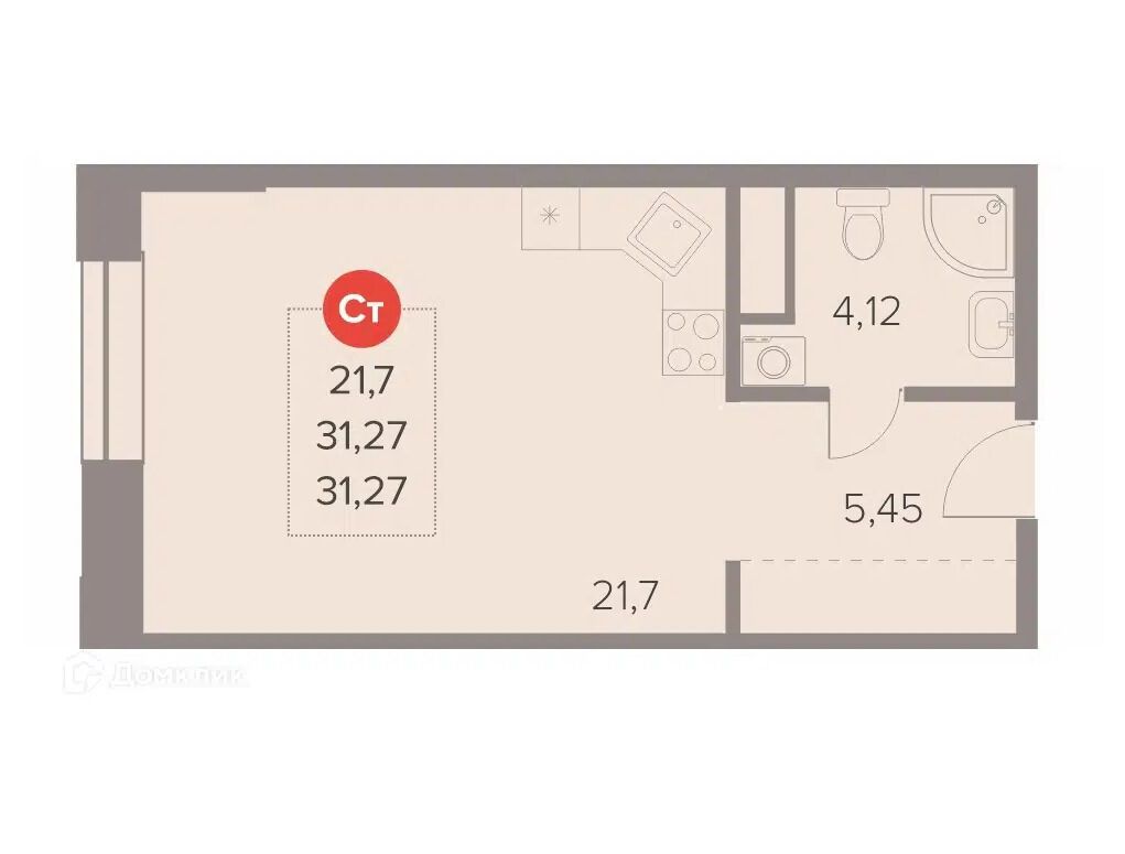 Планировка: Студия 31.30 м² в новостройке Отлично