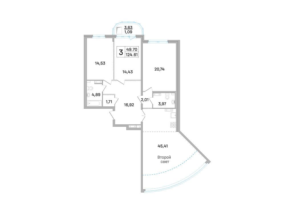 Планировка: 3-комн. квартира 122.10 м² в новостройке Дом-Мегалит в Королеве