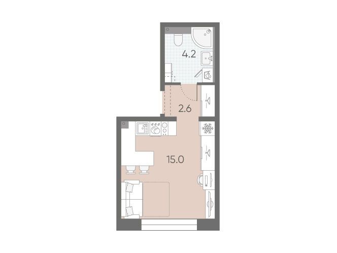 Планировка: Студия 21.80 м² в новостройке Большая Охта