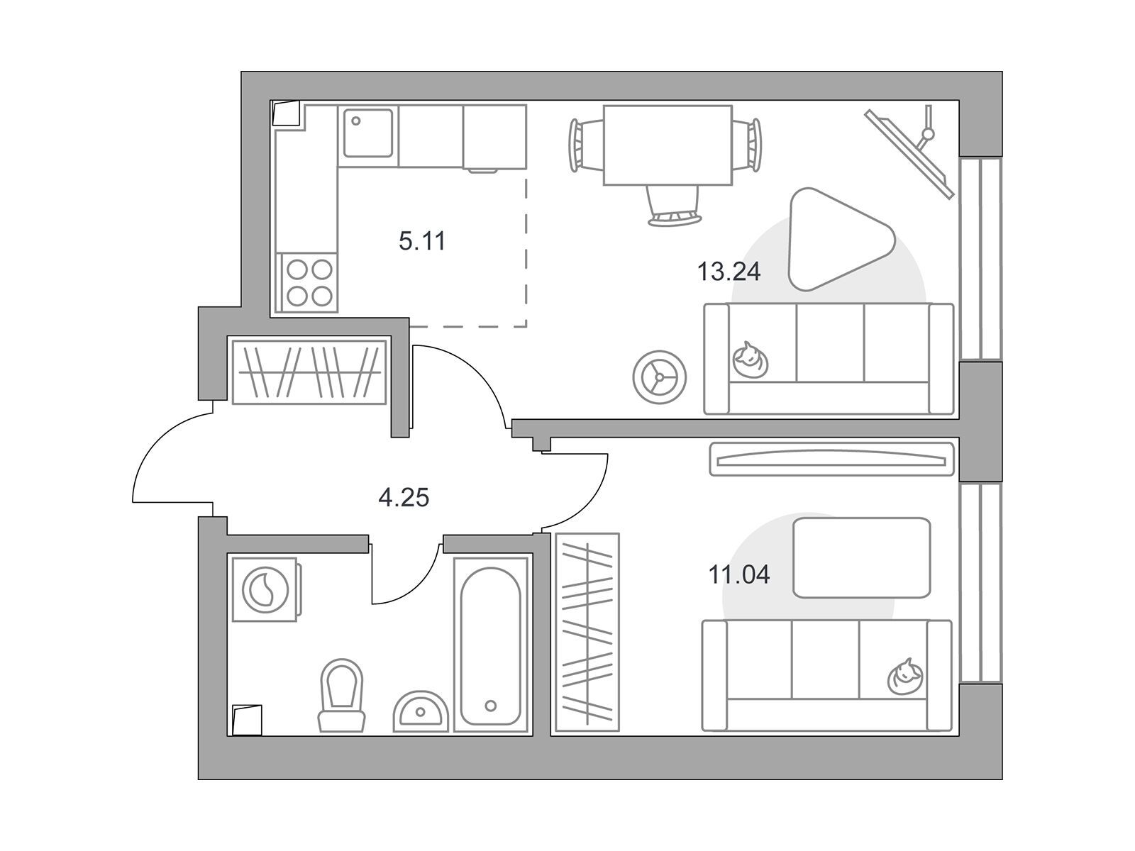Планировка: 2-комн. квартира 38.82 м² в новостройке Тринити