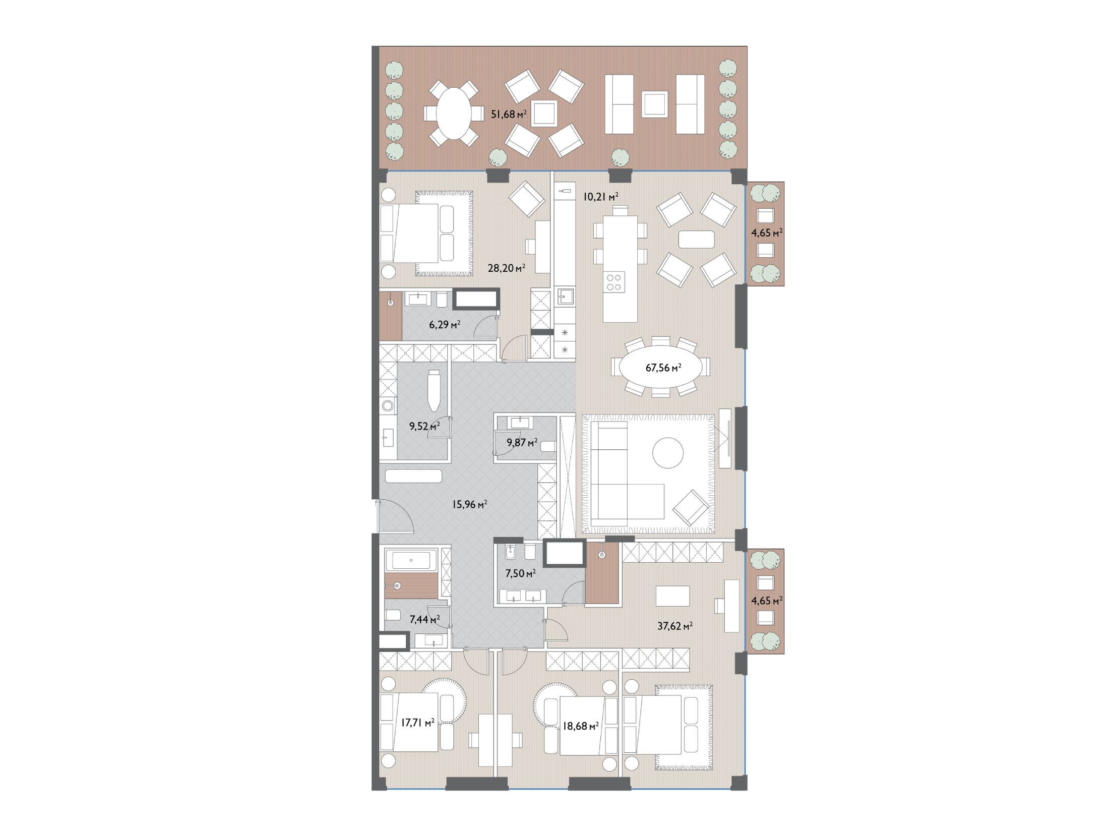 Планировка: 5-комн. квартира 266.00 м² в новостройке Вишневый сад