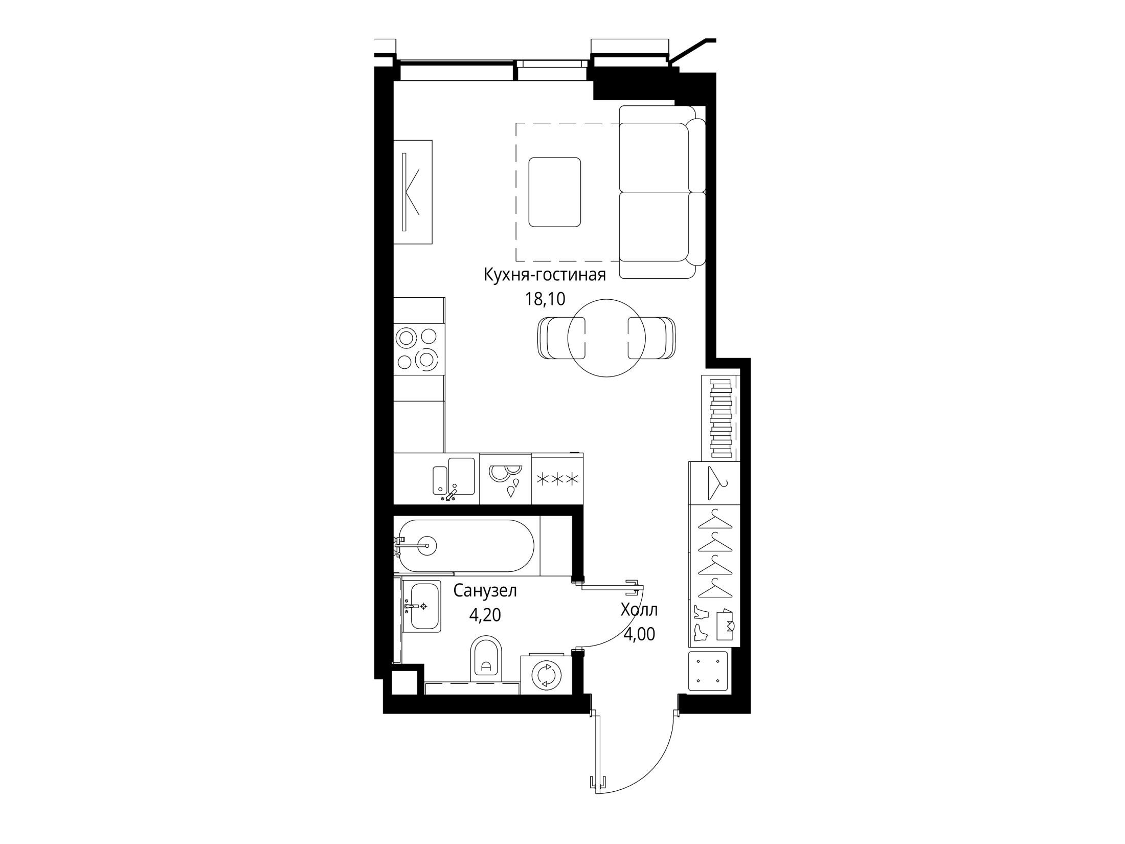 Планировка: Студия 26.30 м² в новостройке Ситидзен