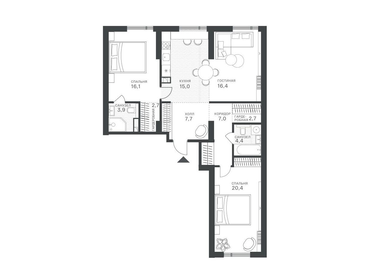 Планировка: 3-комн. квартира 96.30 м² в новостройке Крылатская 33
