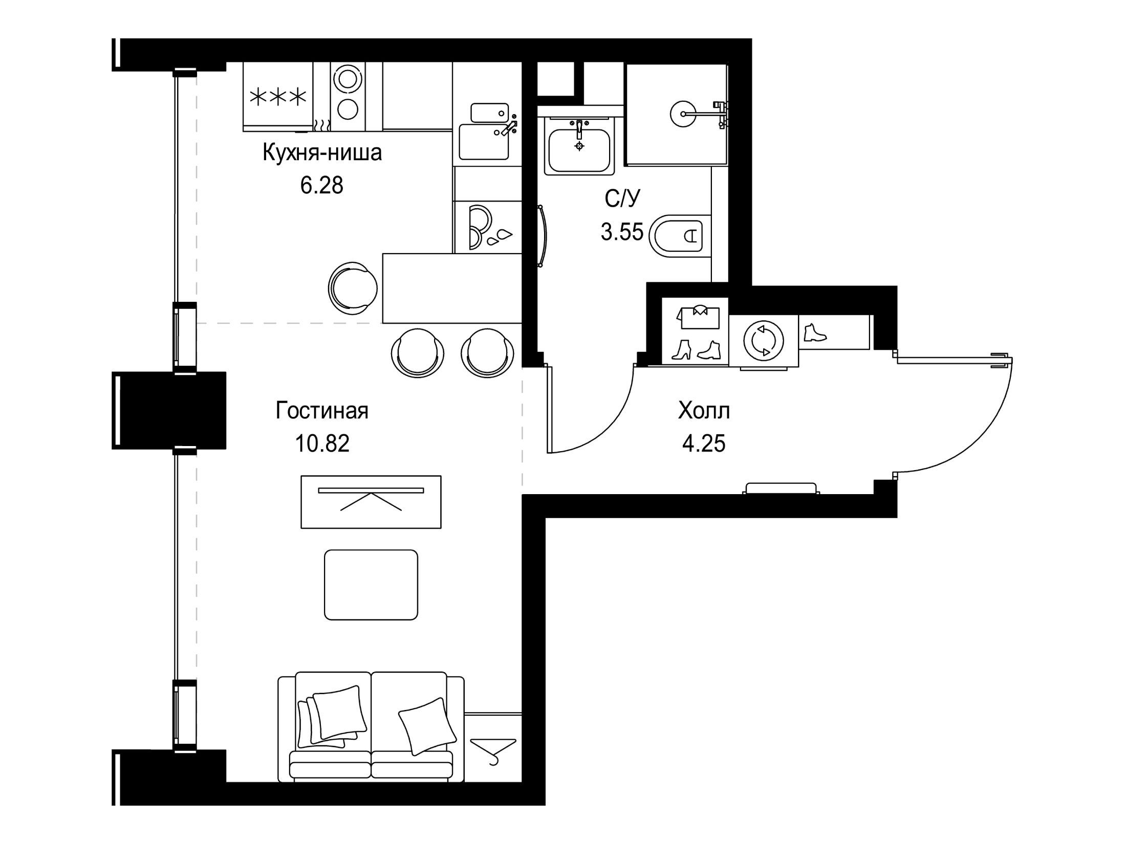 Планировка: Студия 24.90 м² в новостройке Сет