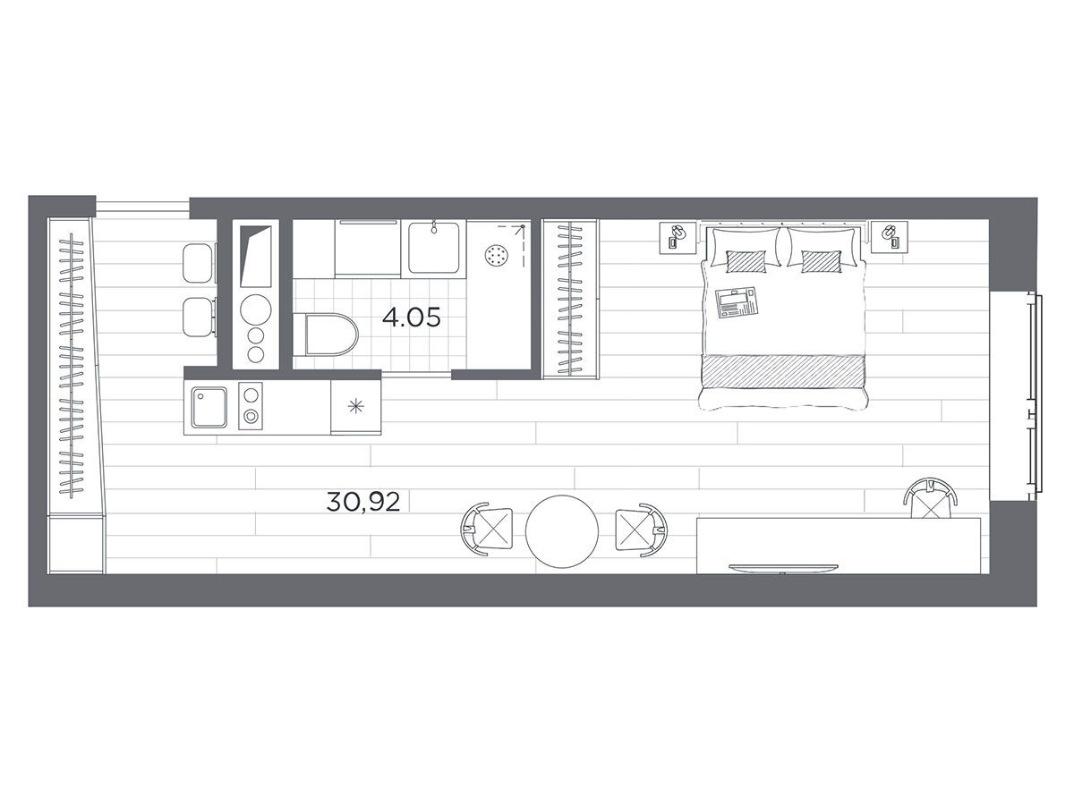 Планировка: Студия 34.97 м² в новостройке Ладожский Авенир