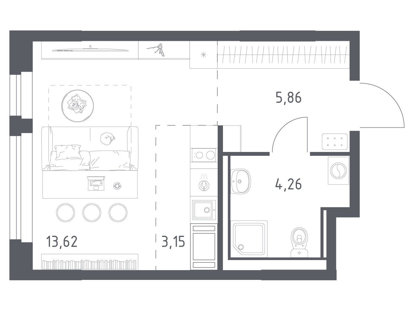 Планировка: Студия 26.89 м² в новостройке Новое Колпино