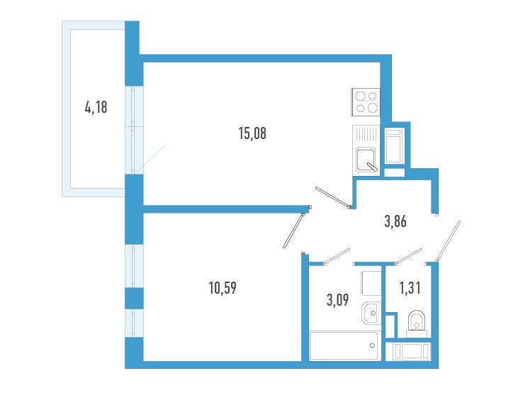 Планировка: 1-комн. квартира 35.18 м² в новостройке Аэросити