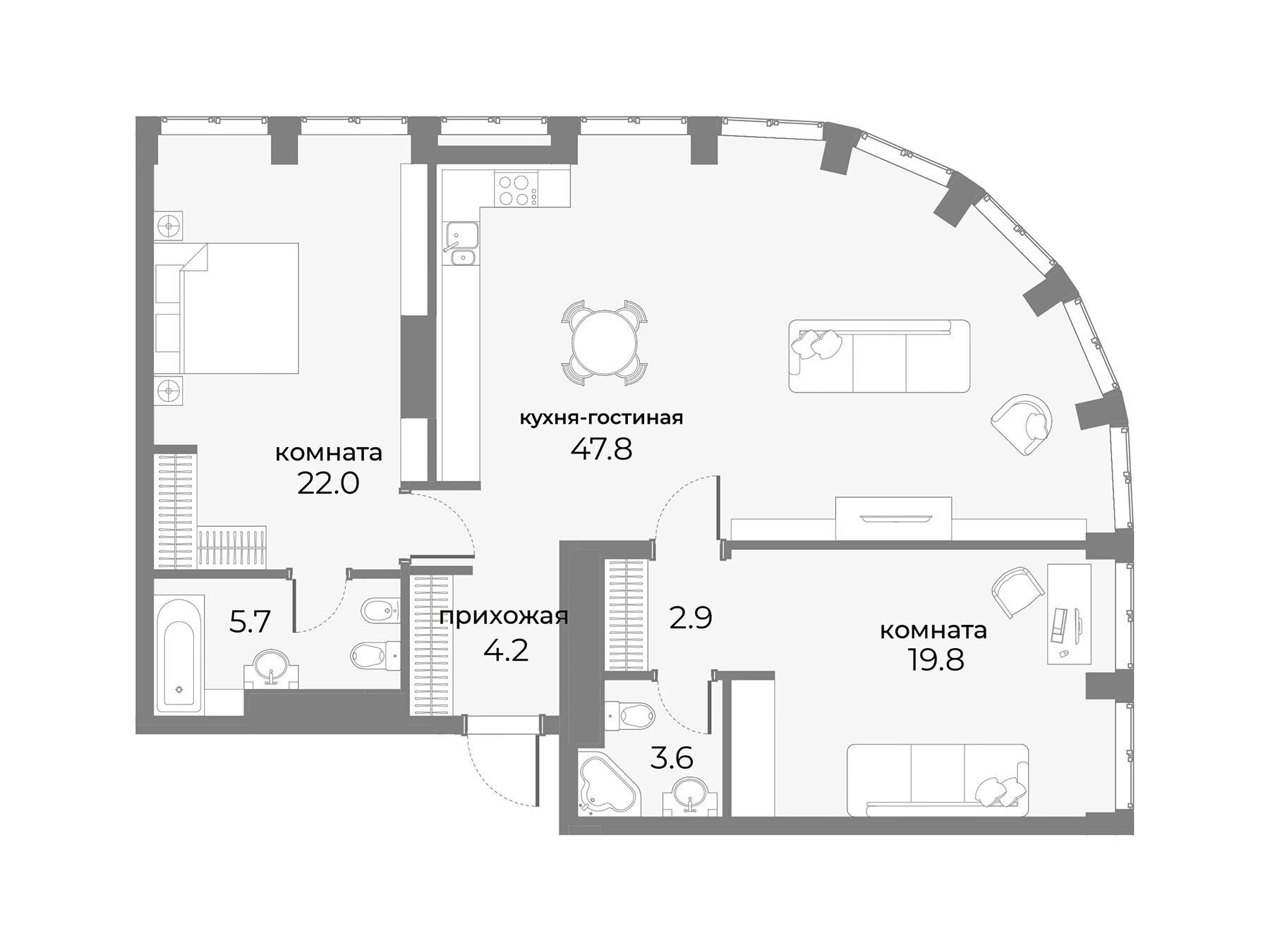 Планировка: 2-комн. квартира 106.00 м² в новостройке Скай Вью