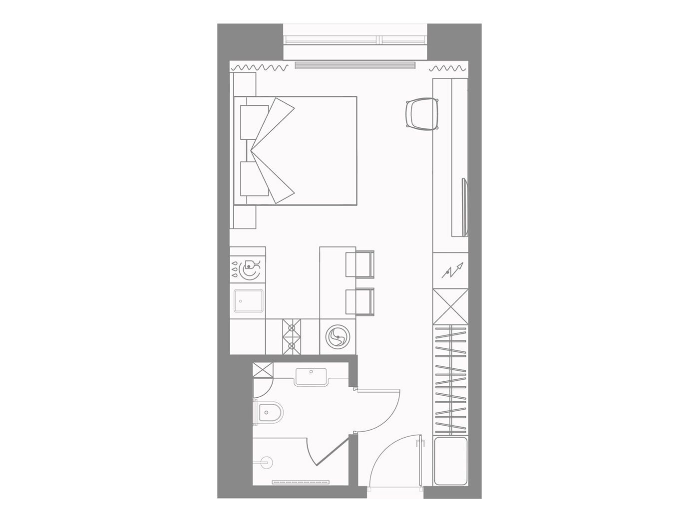 Планировка: 1-комн. квартира 26.49 м² в новостройке Йес Приморский