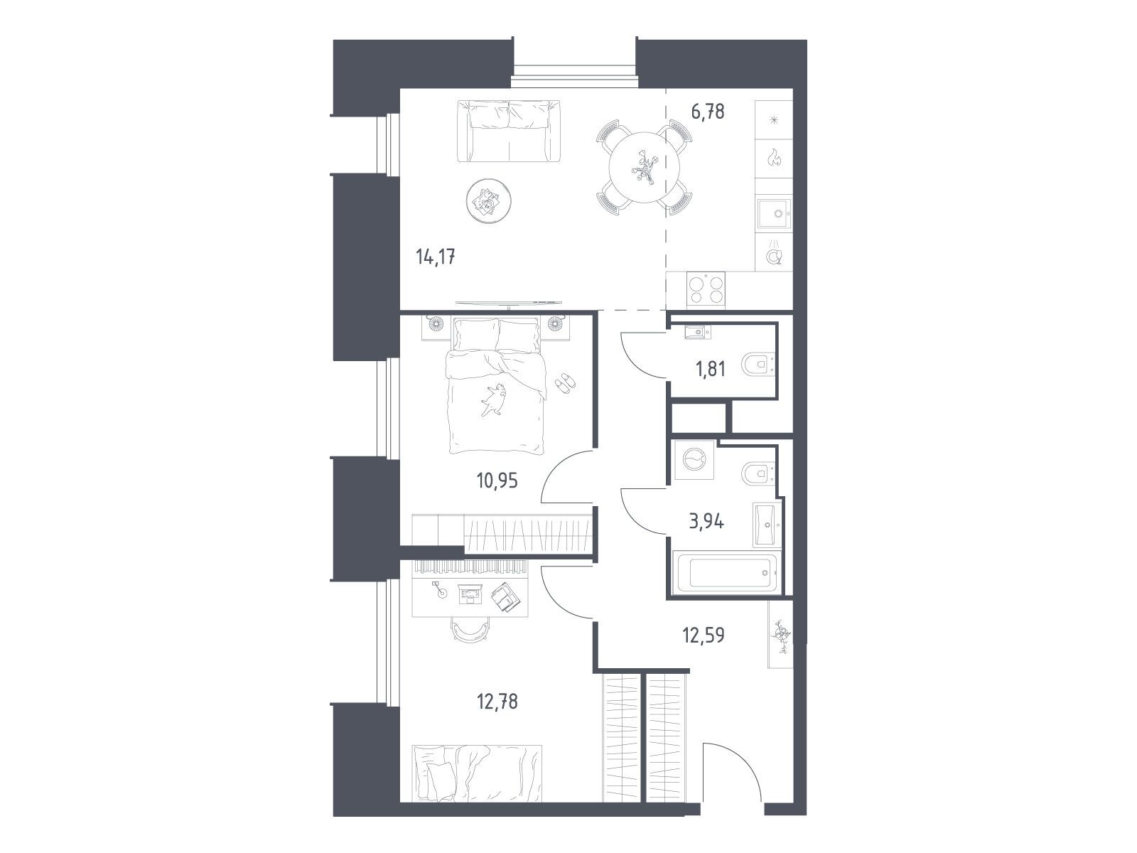 Планировка: 2-комн. квартира 63.02 м² в новостройке ЖК Скай Спутник