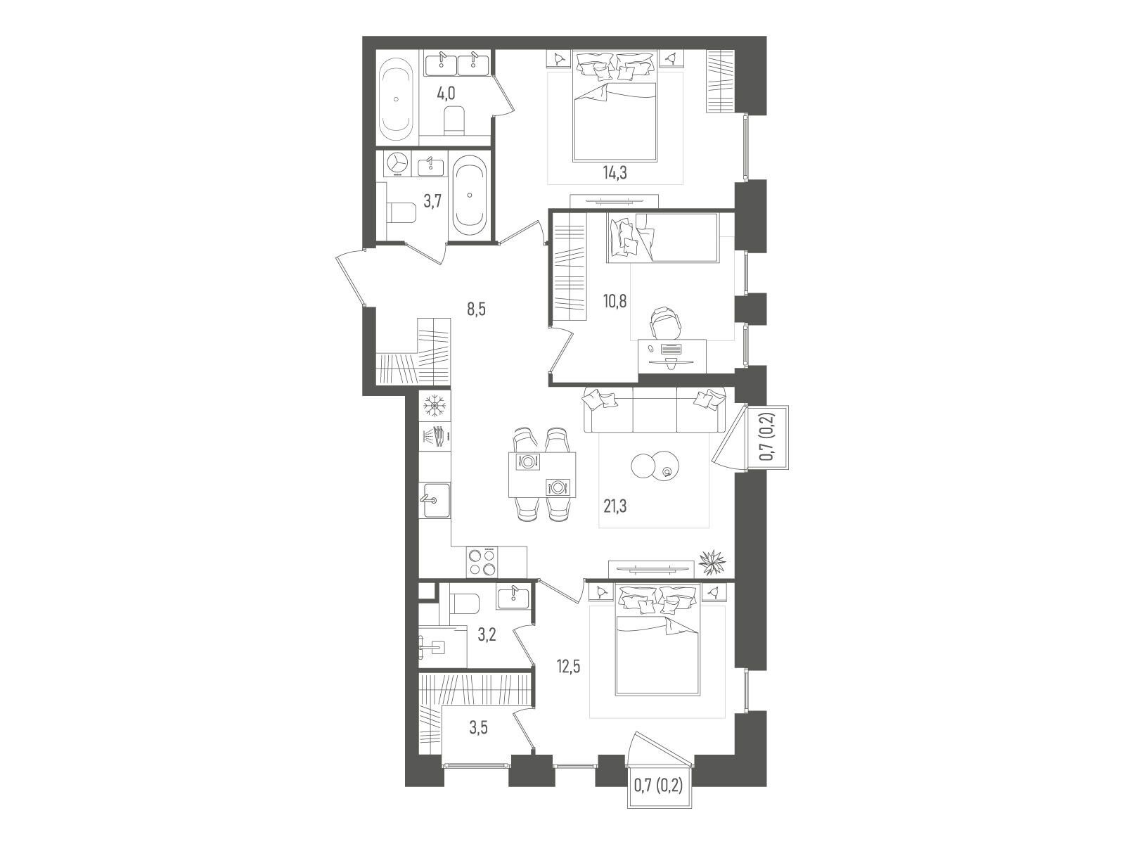 Планировка: 3-комн. квартира 82.20 м² в новостройке ЖК Пейв