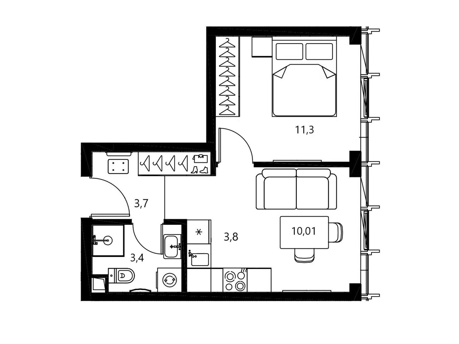 Планировка: 1-комн. квартира 32.27 м² в новостройке Симфония 34