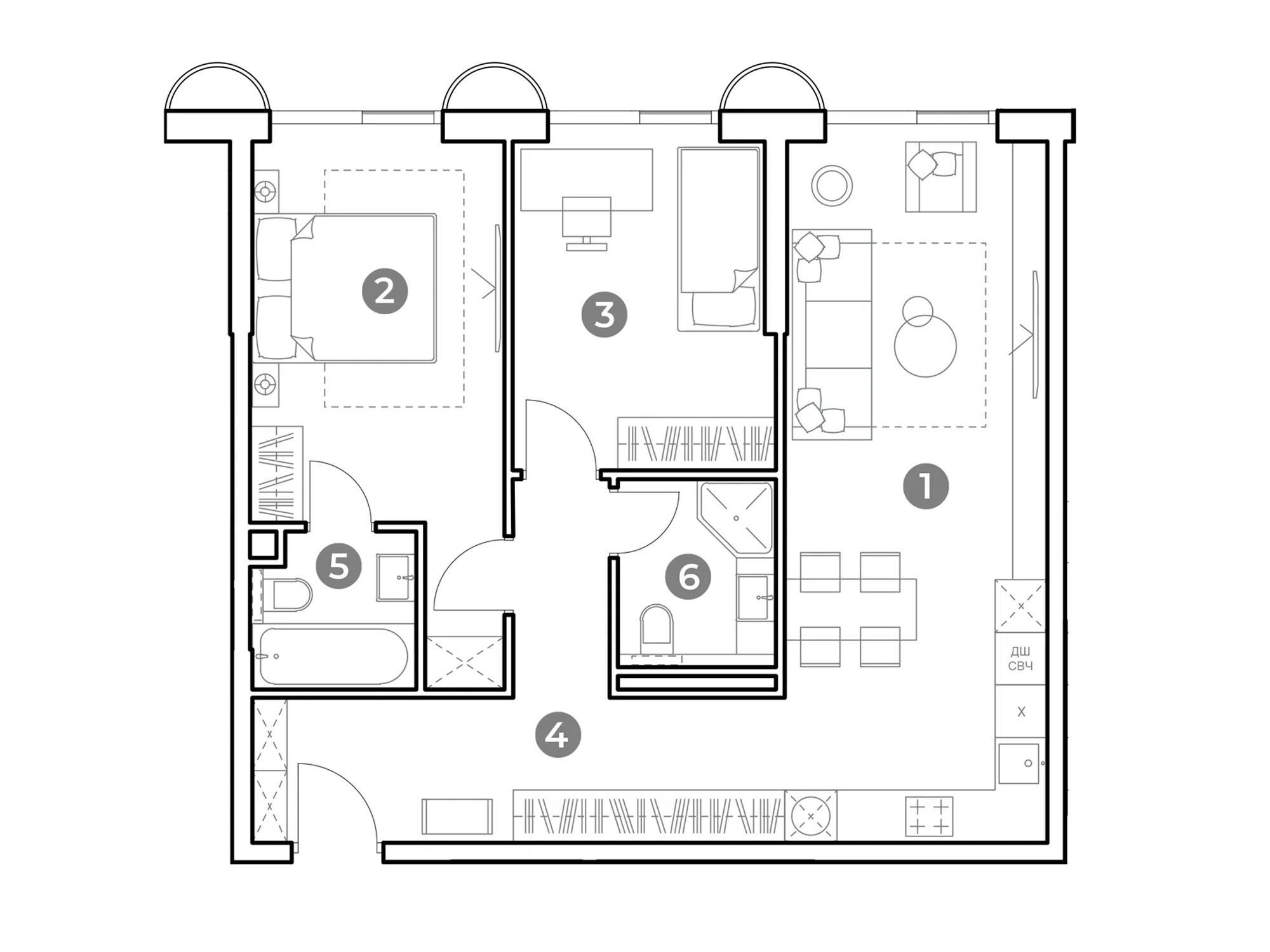 Планировка: 3-комн. квартира 70.40 м² в новостройке Наметкин Тауэр