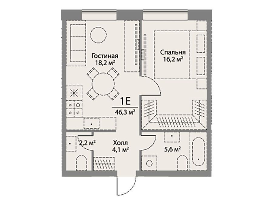Планировка: 1-комн. квартира 46.50 м² в новостройке Сторис на Мосфильмовской