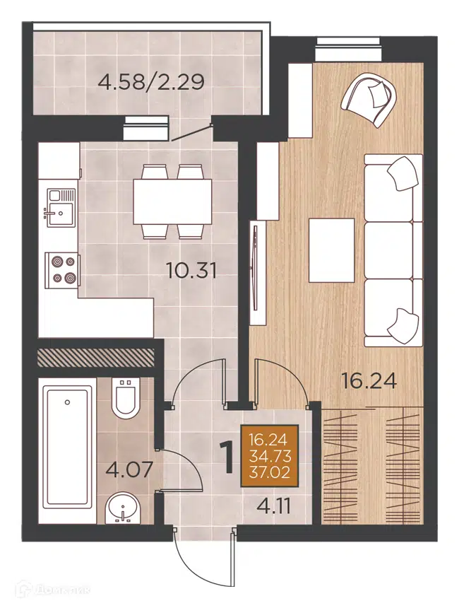 Планировка: 3-комн. квартира 89.30 м² в новостройке Россинский парк