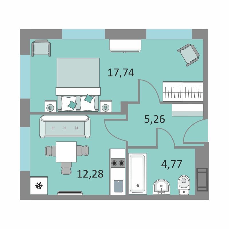 Планировка: 1-комн. квартира 40.00 м² в новостройке Начало