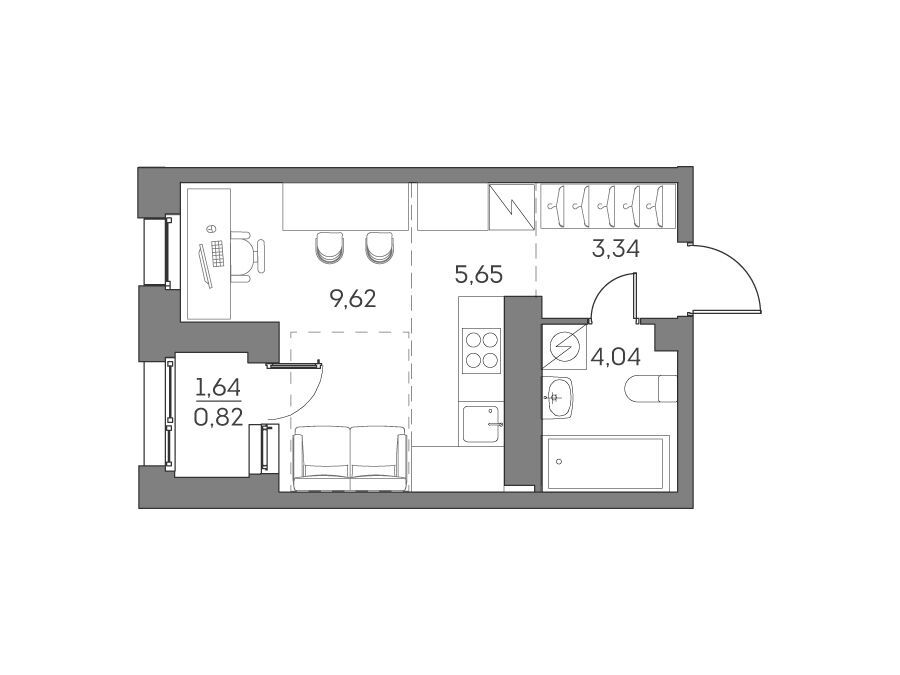 Планировка: Студия 23.47 м² в новостройке Аквилон Бисайд 2.0