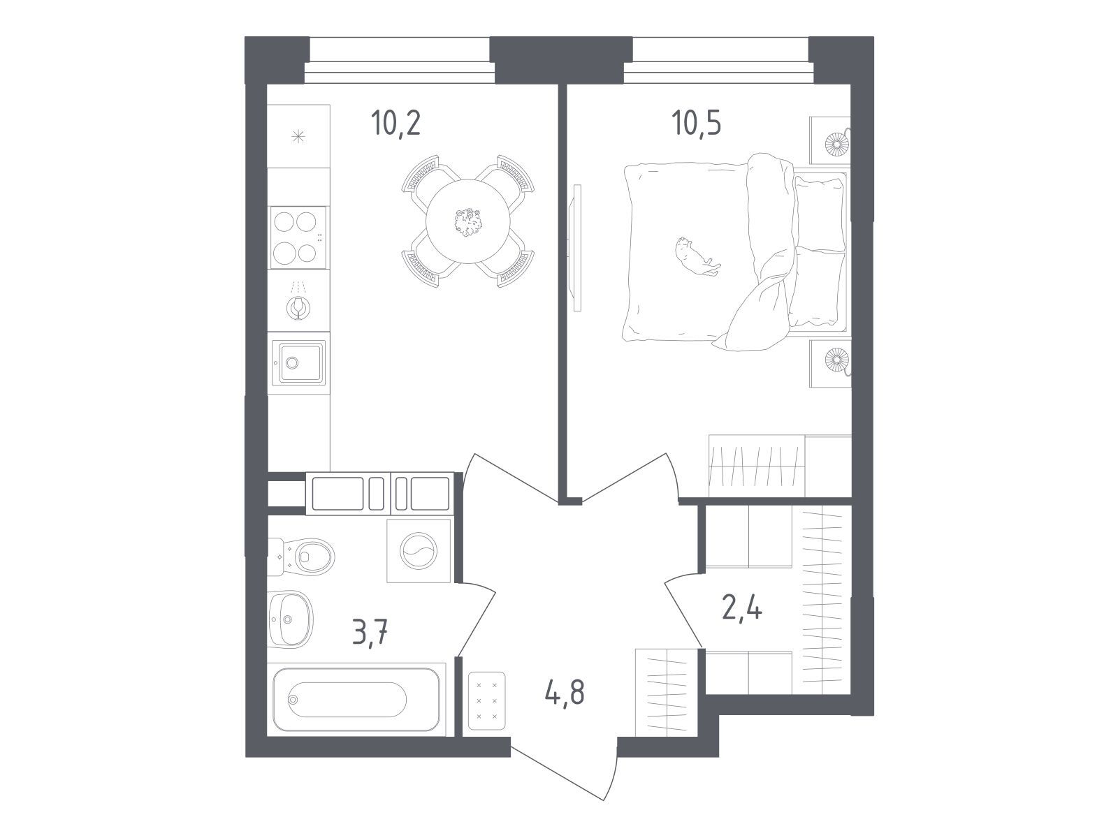 Планировка: 1-комн. квартира 31.60 м² в новостройке Ольховый Квартал