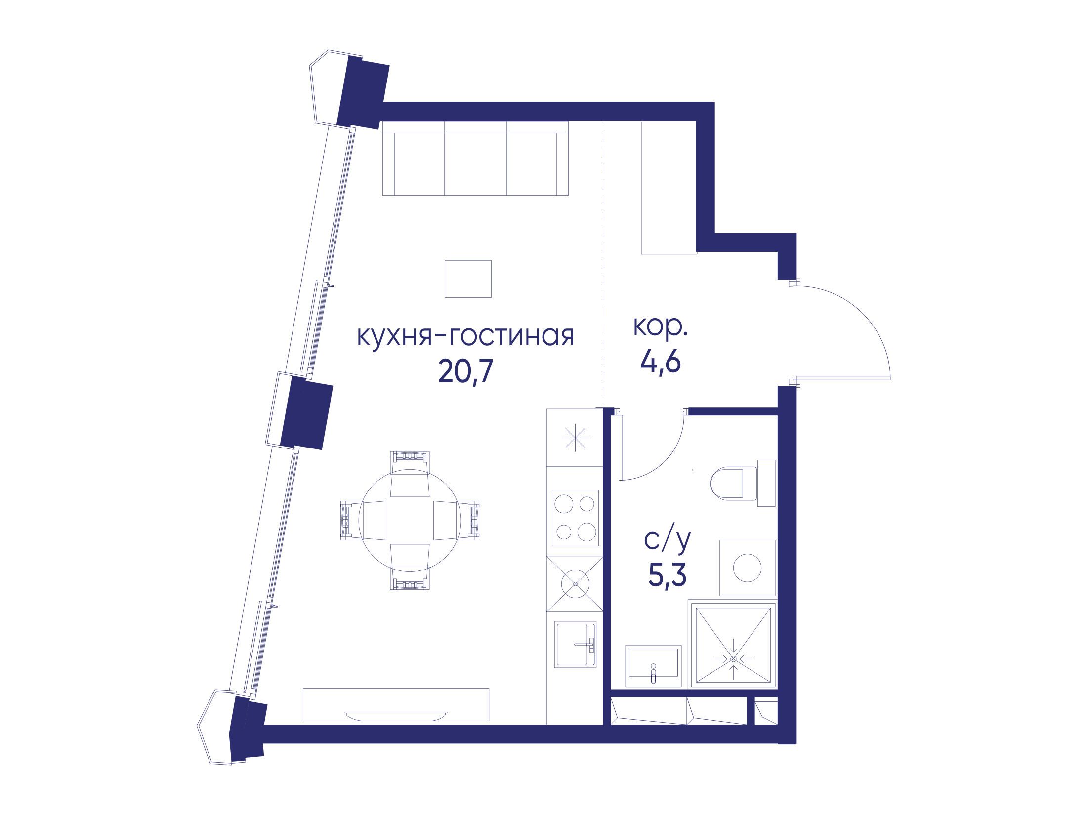 Планировка: Студия 30.60 м² в новостройке Остров