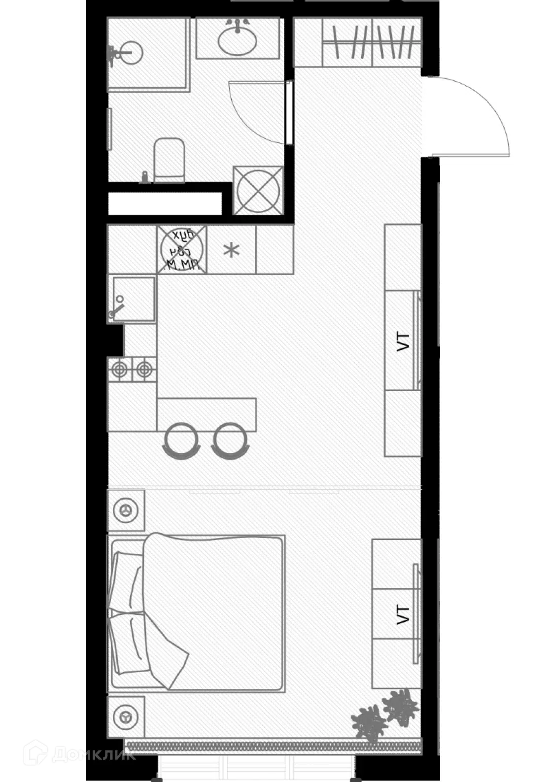 Планировка: Студия 32.50 м² в новостройке Оливия