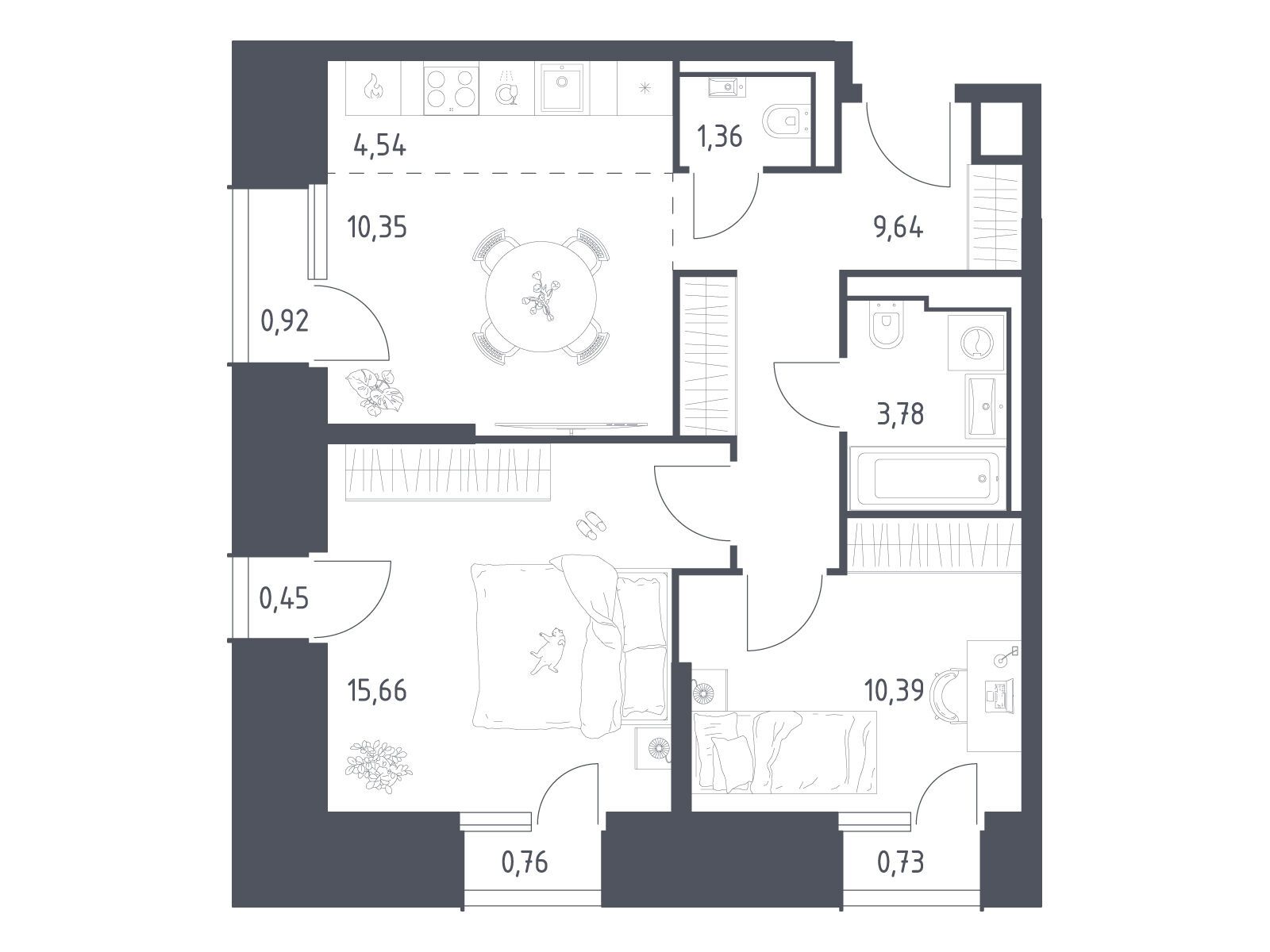 Планировка: 2-комн. квартира 58.58 м² в новостройке ЖК Скай Спутник