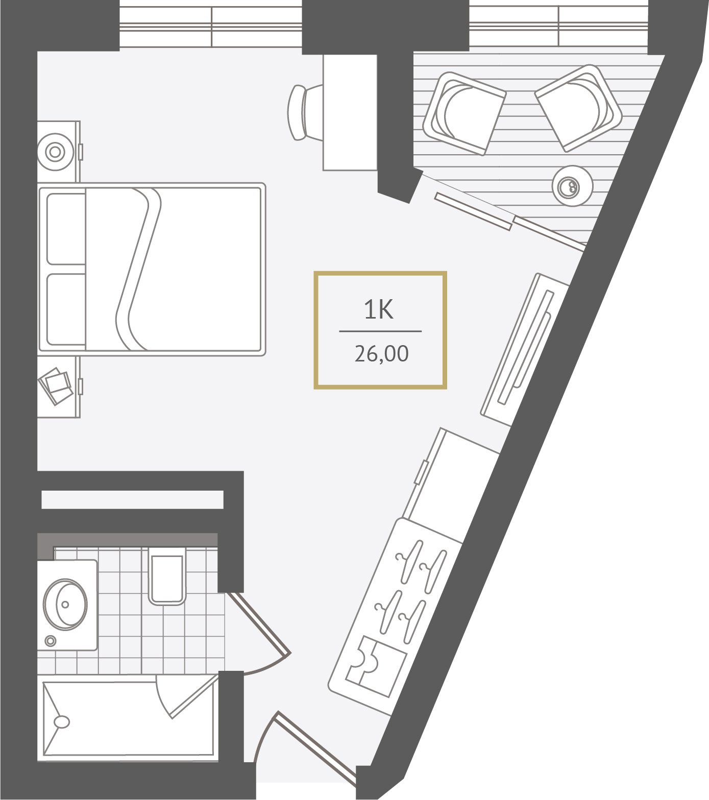 Планировка: 1-комн. квартира 26.40 м² в новостройке Гринмонт
