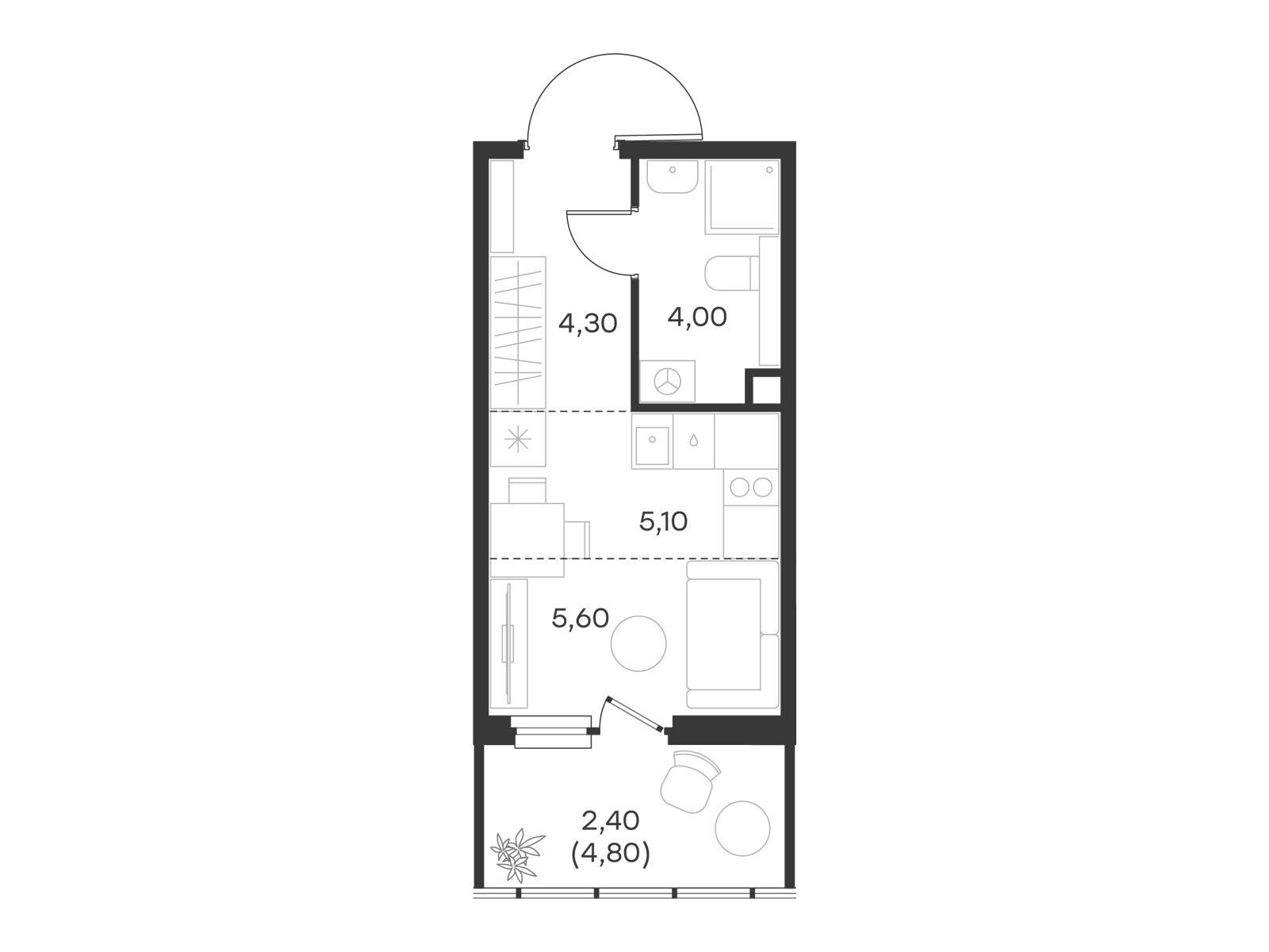Планировка: Студия 21.40 м² в новостройке Левел Мечникова