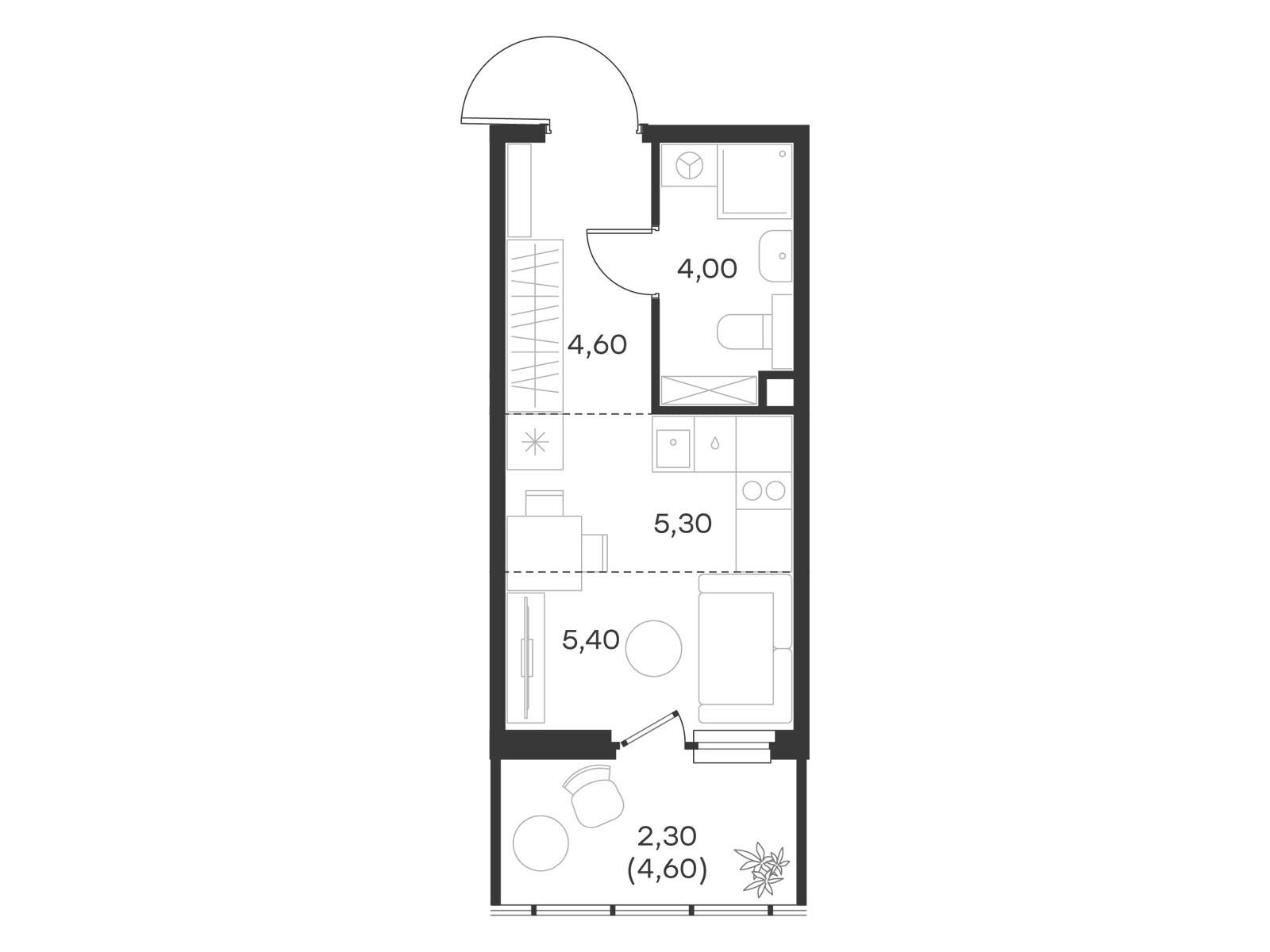 Планировка: Студия 21.60 м² в новостройке Левел Мечникова