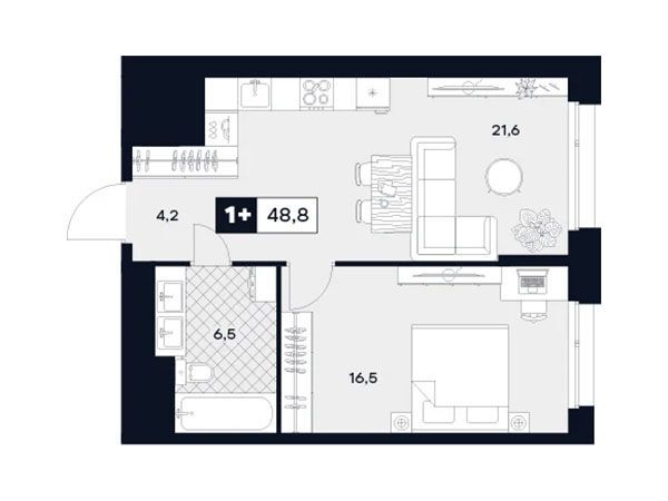 Планировка: 1-комн. квартира 48.80 м² в новостройке ЖК Юту