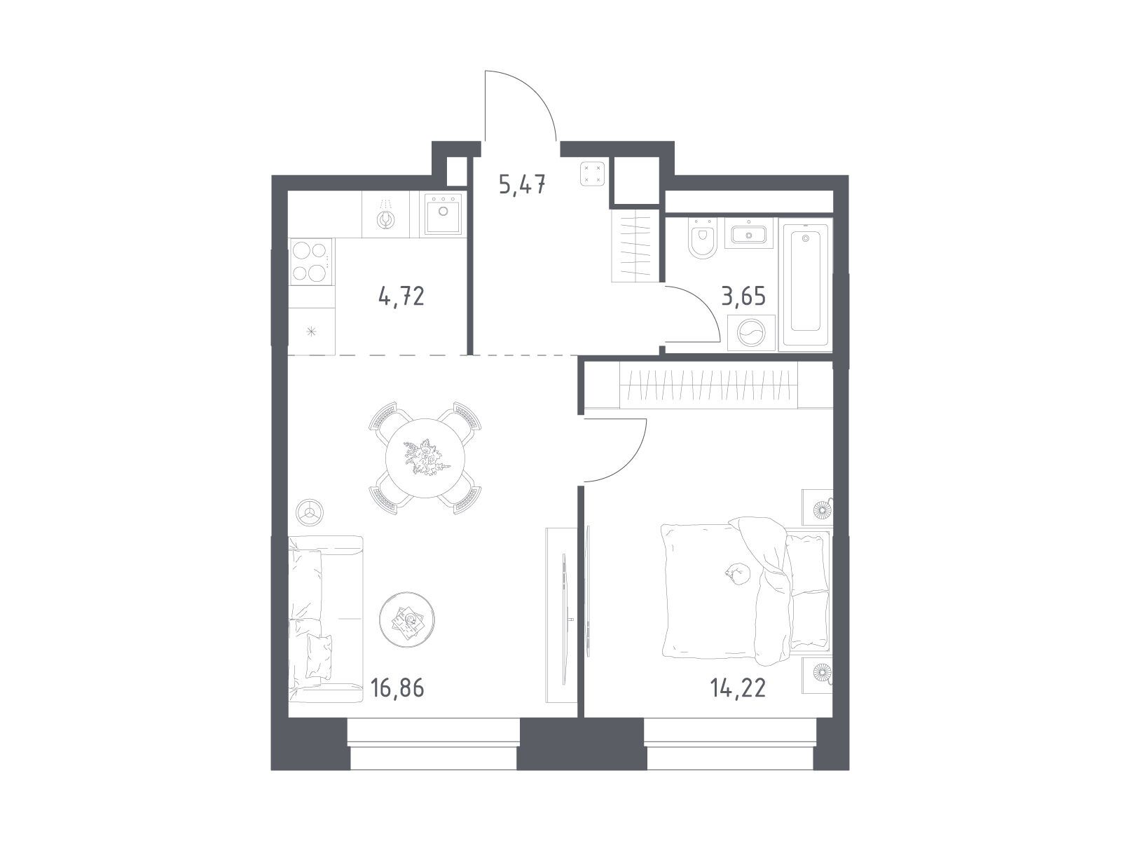 Планировка: 1-комн. квартира 44.92 м² в новостройке Верейская 41