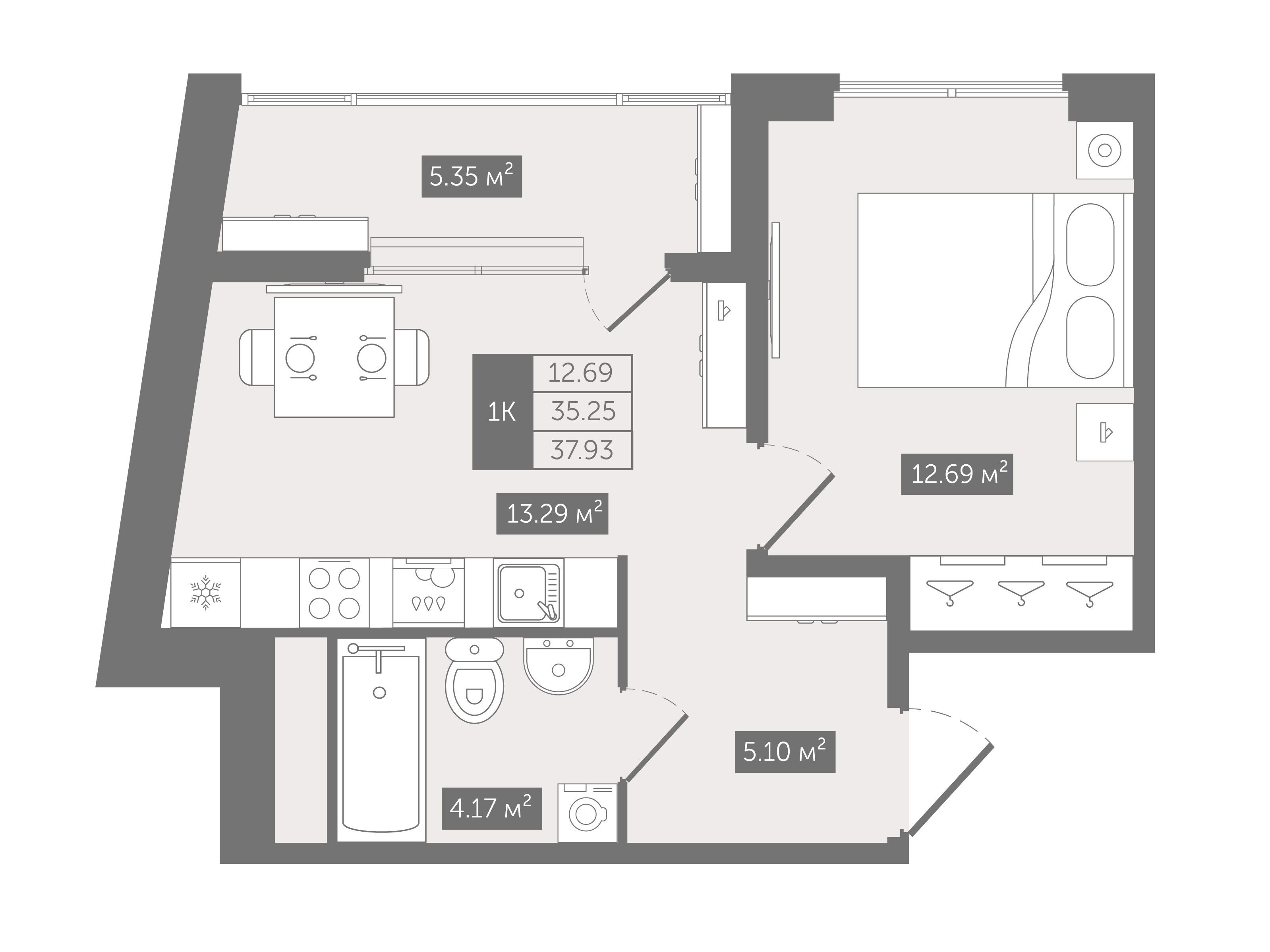 Планировка: 1-комн. квартира 37.93 м² в новостройке Новгородская 8
