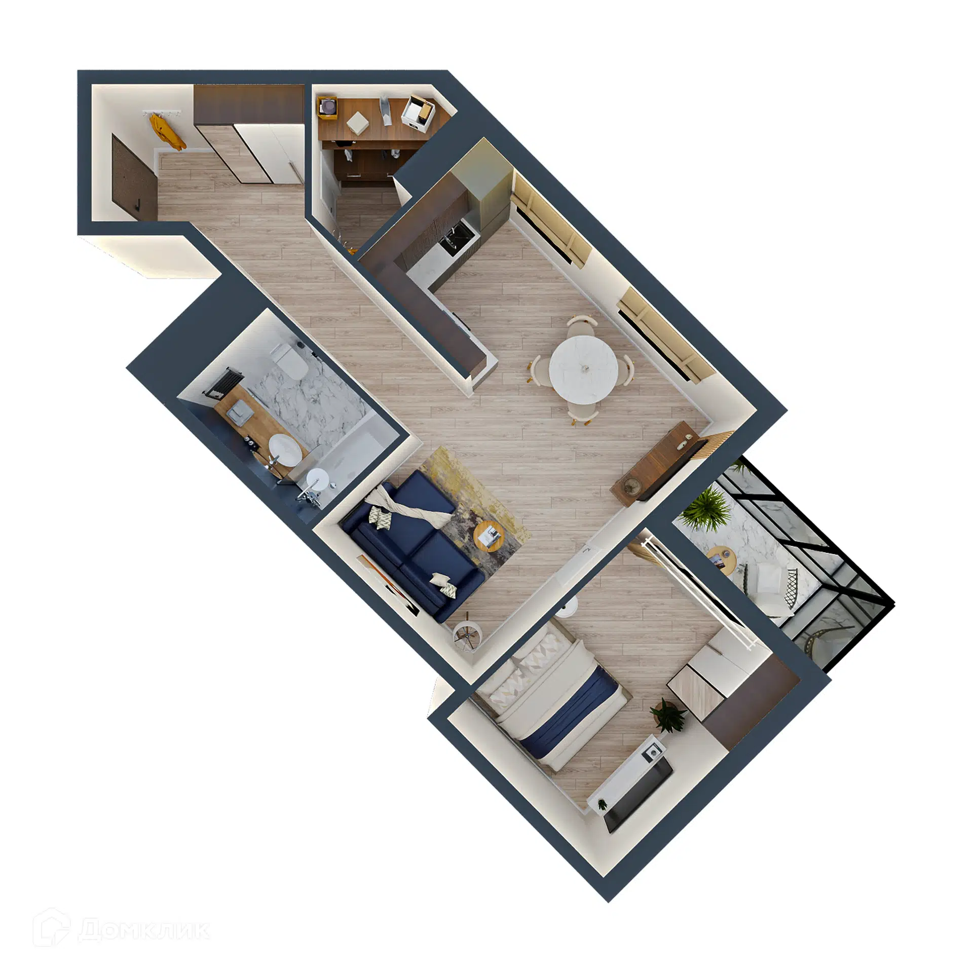 Планировка: 1-комн. квартира 52.10 м² в новостройке Трилистник
