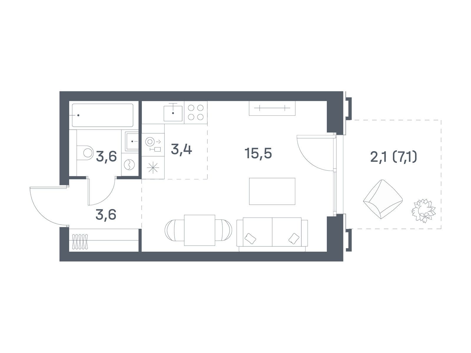 Планировка: Студия 28.20 м² в новостройке ЖК Портленд. Дом на берегу