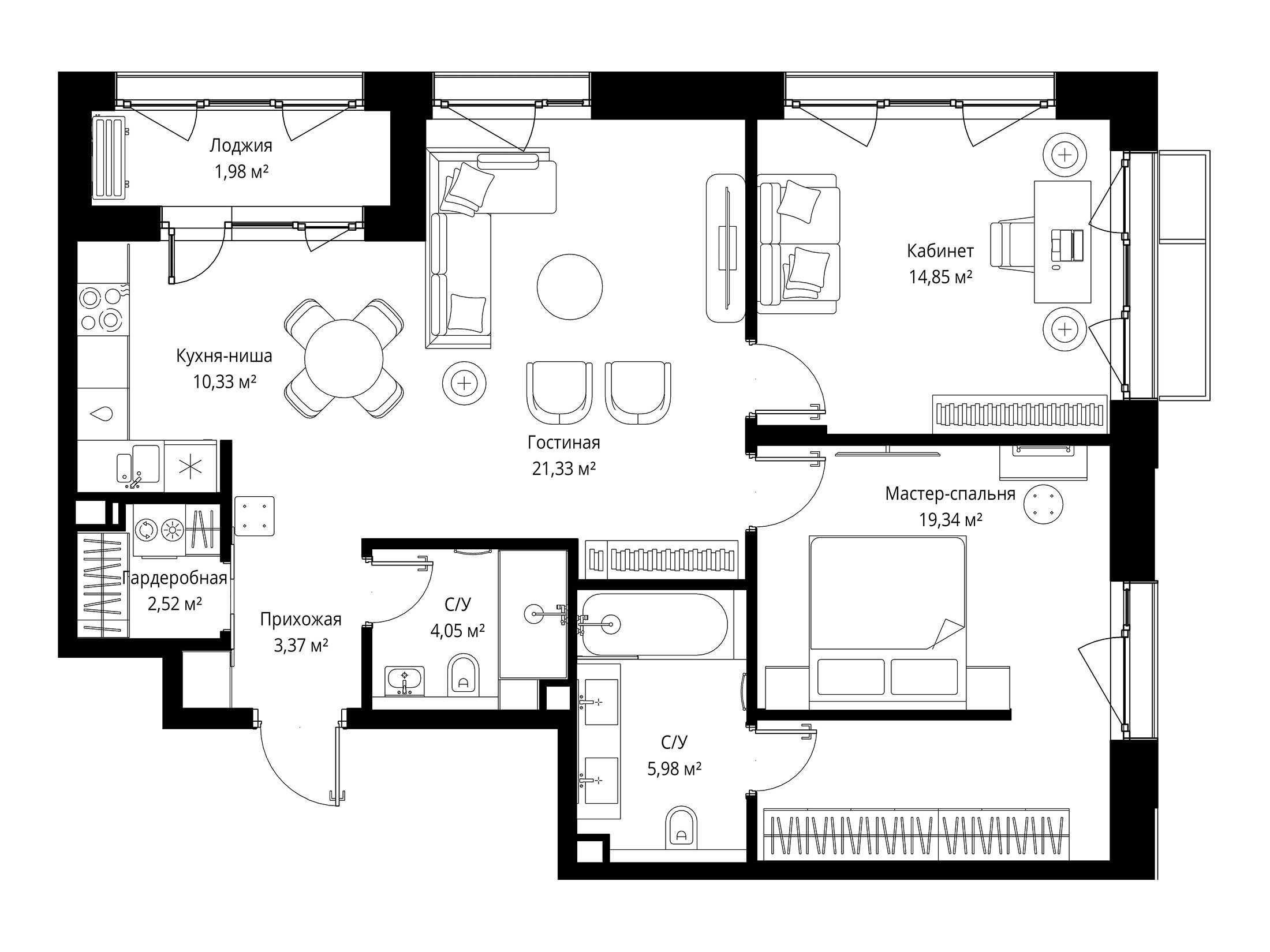 Планировка: 2-комн. квартира 83.75 м² в новостройке Мыс