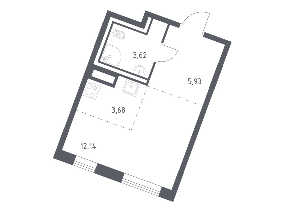 Планировка: Студия 25.37 м² в новостройке Лаголово