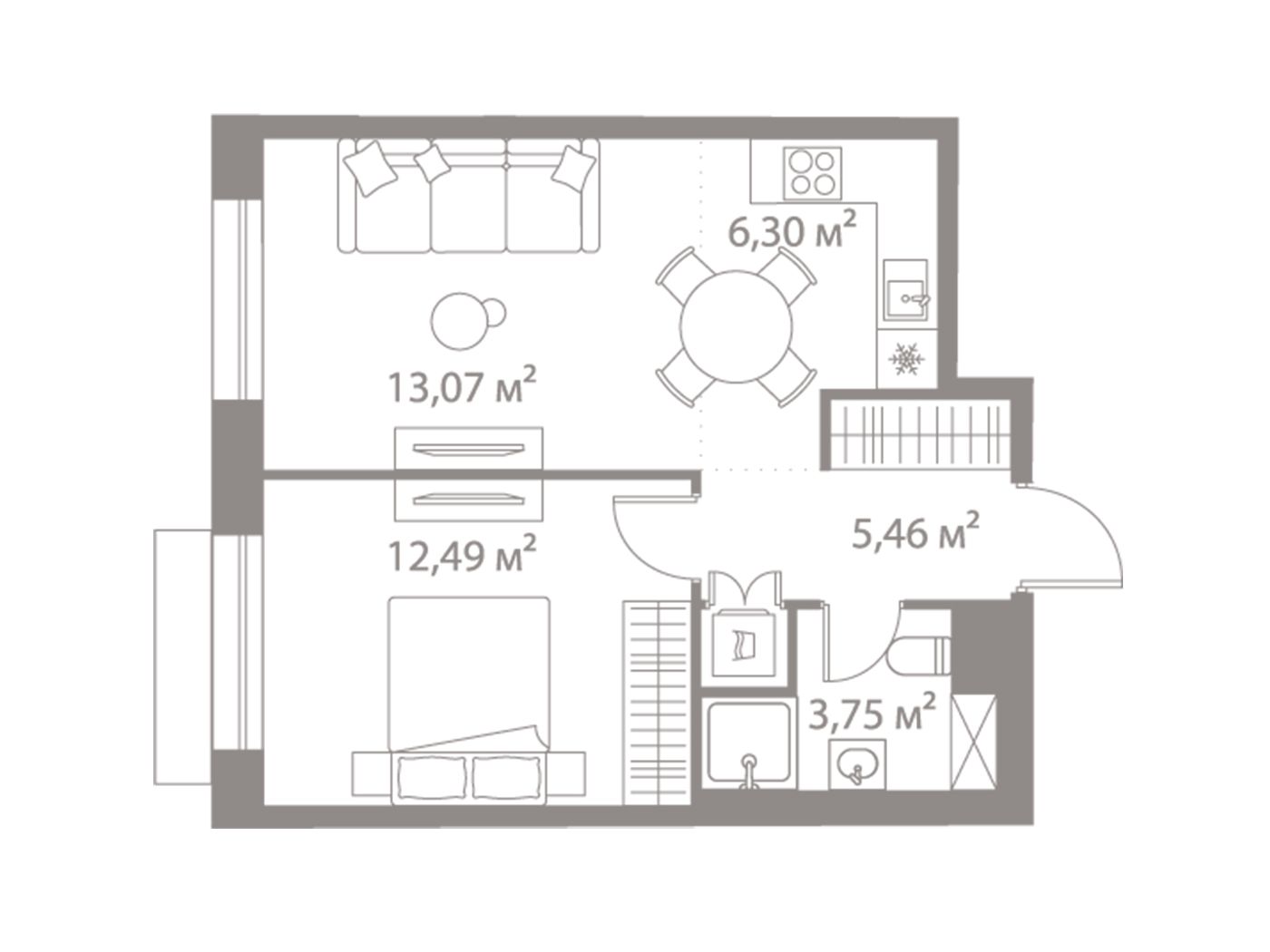 Планировка: 1-комн. квартира 41.07 м² в новостройке Лайф Варшавская
