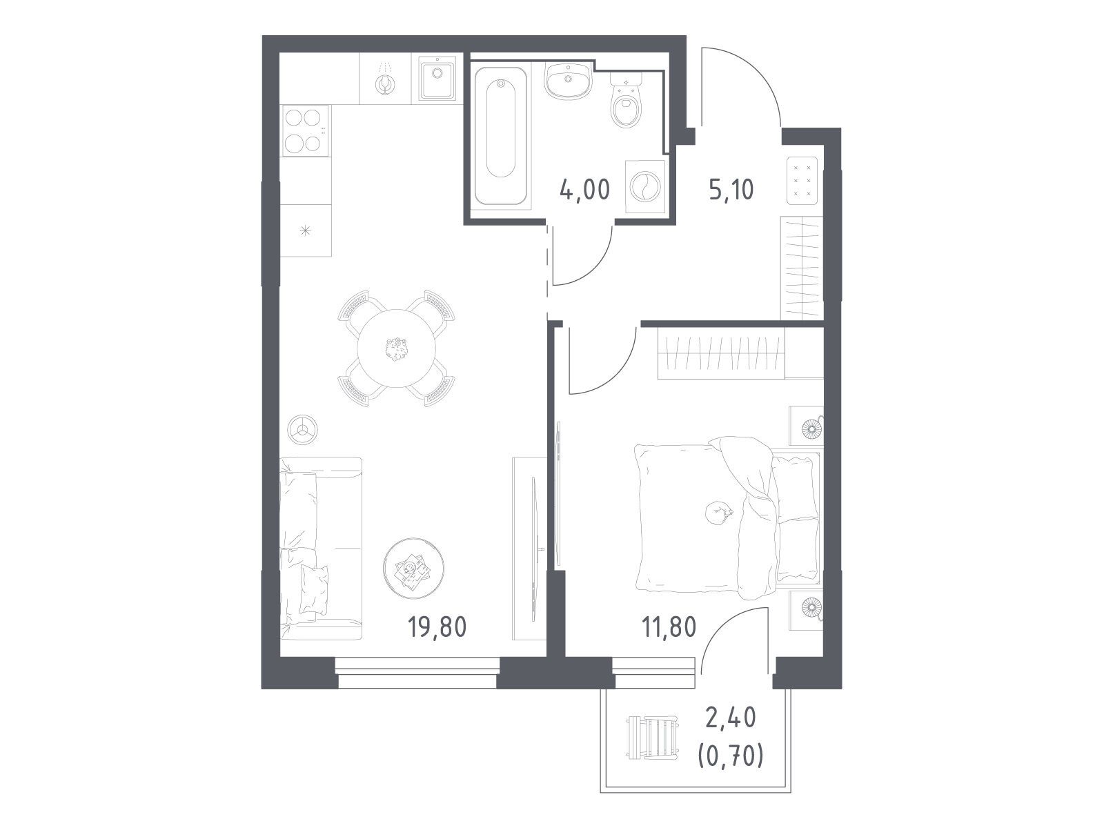 Планировка: 1-комн. квартира 41.40 м² в новостройке Химки парк