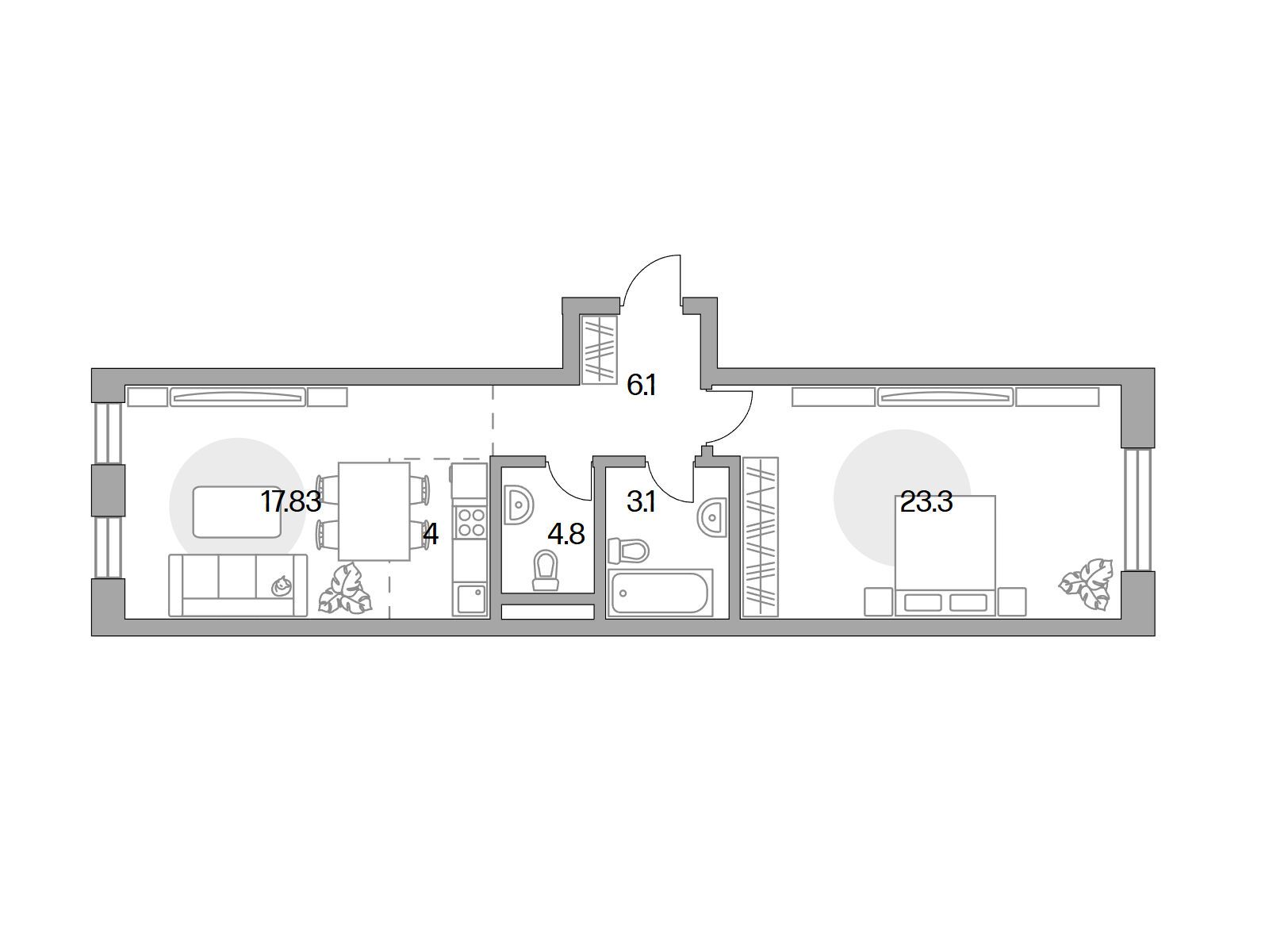 Планировка: 2-комн. квартира 59.30 м² в новостройке Басманный от Гранель