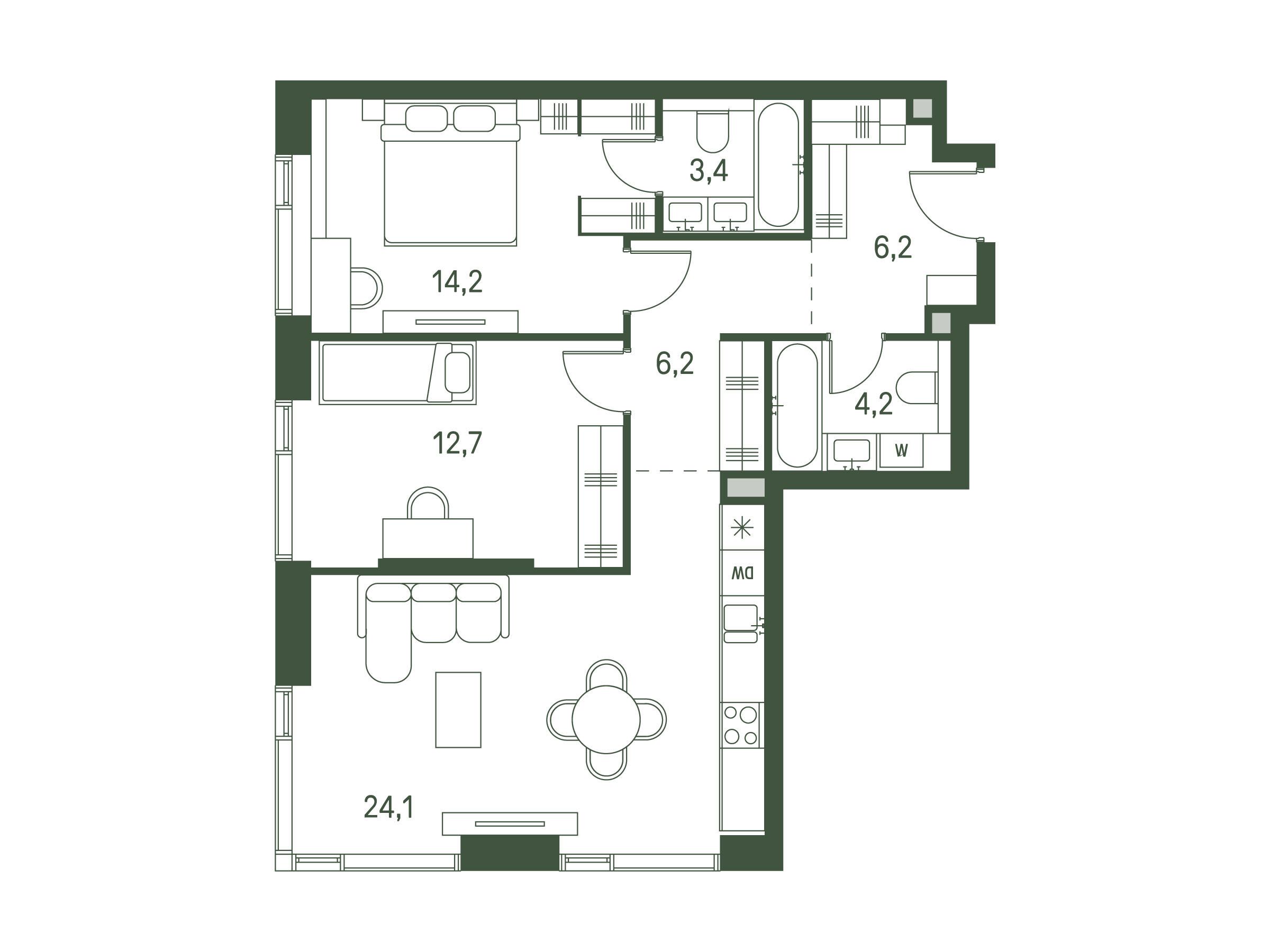 Планировка: 2-комн. квартира 71.00 м² в новостройке ЖК Моментс