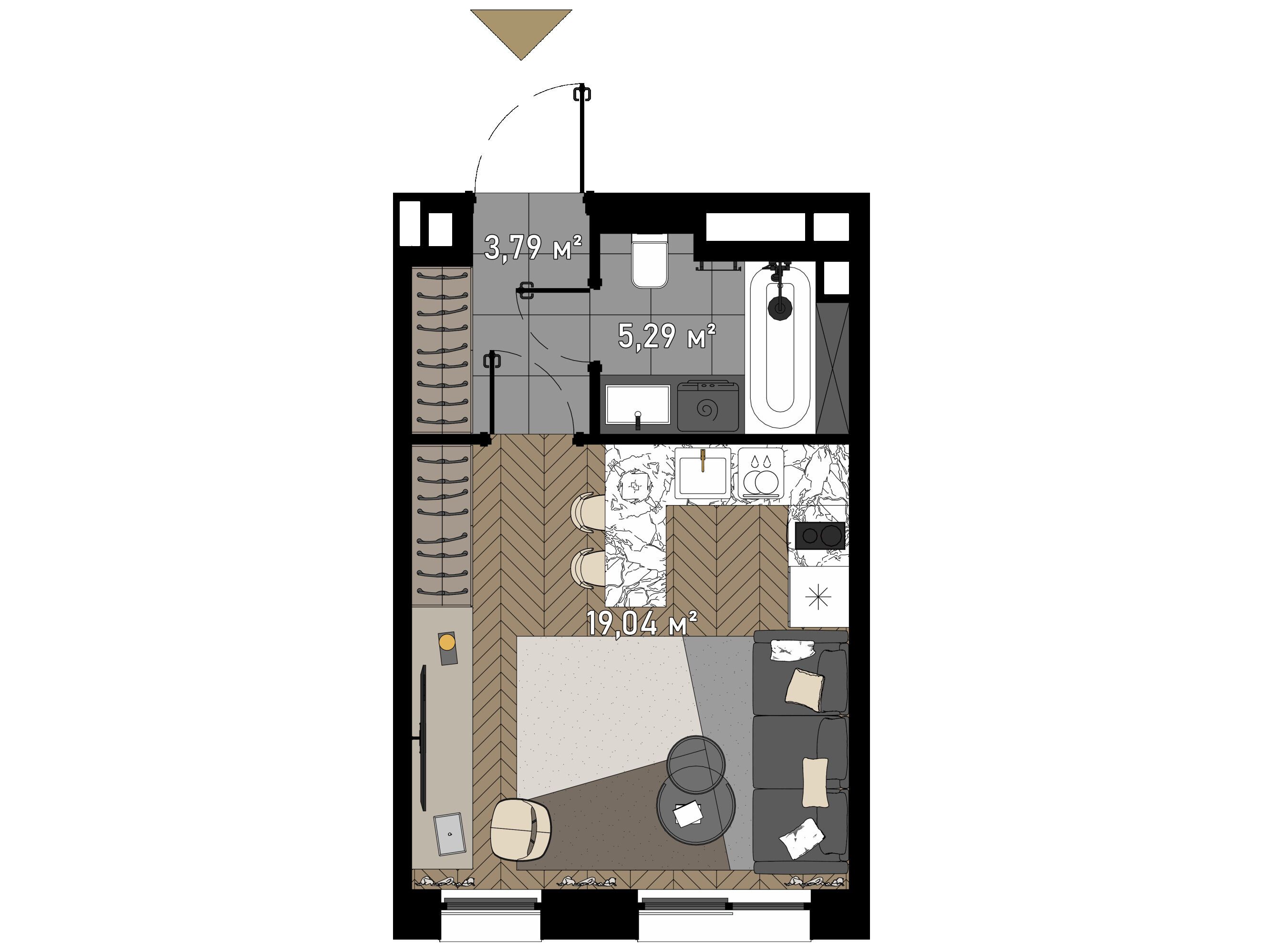 Планировка: Студия 27.50 м² в новостройке Зорге 9