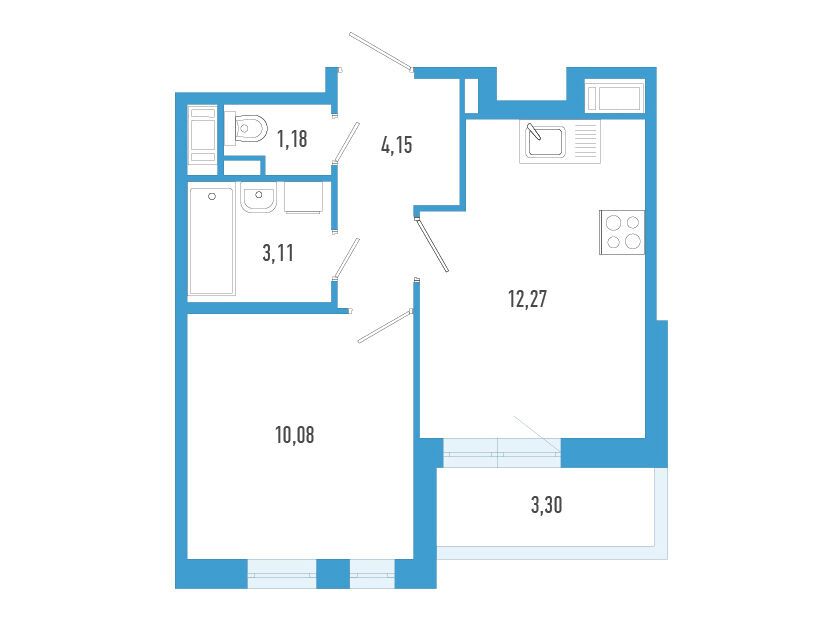 Планировка: 1-комн. квартира 32.44 м² в новостройке Аэросити