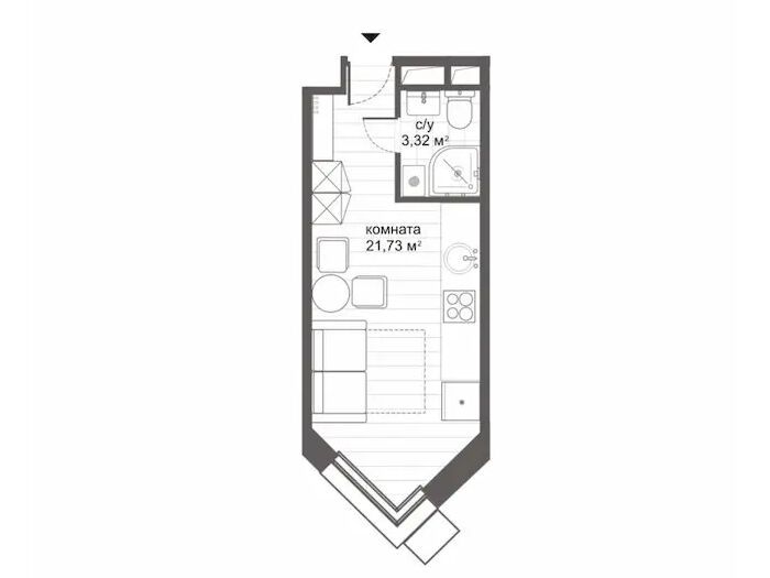 Планировка: Студия 25.00 м² в новостройке СитиМикс Новокосино