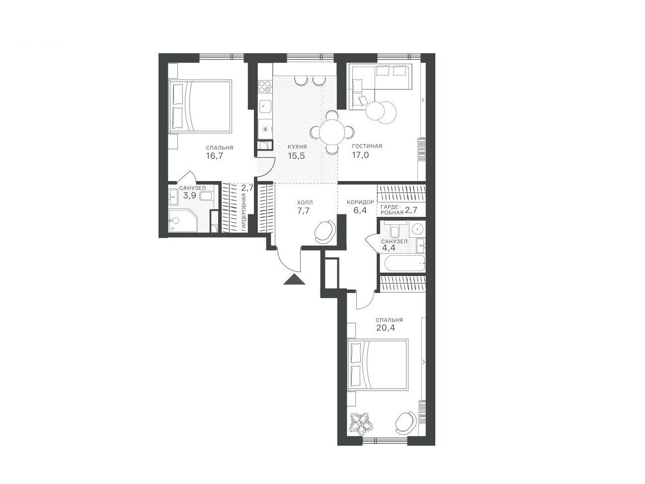 Планировка: 3-комн. квартира 97.20 м² в новостройке Крылатская 33