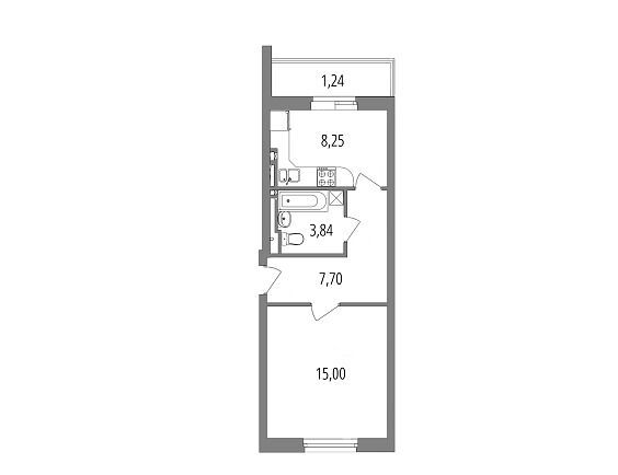 Планировка: 1-комн. квартира 36.03 м² в новостройке Внуково Парк 2