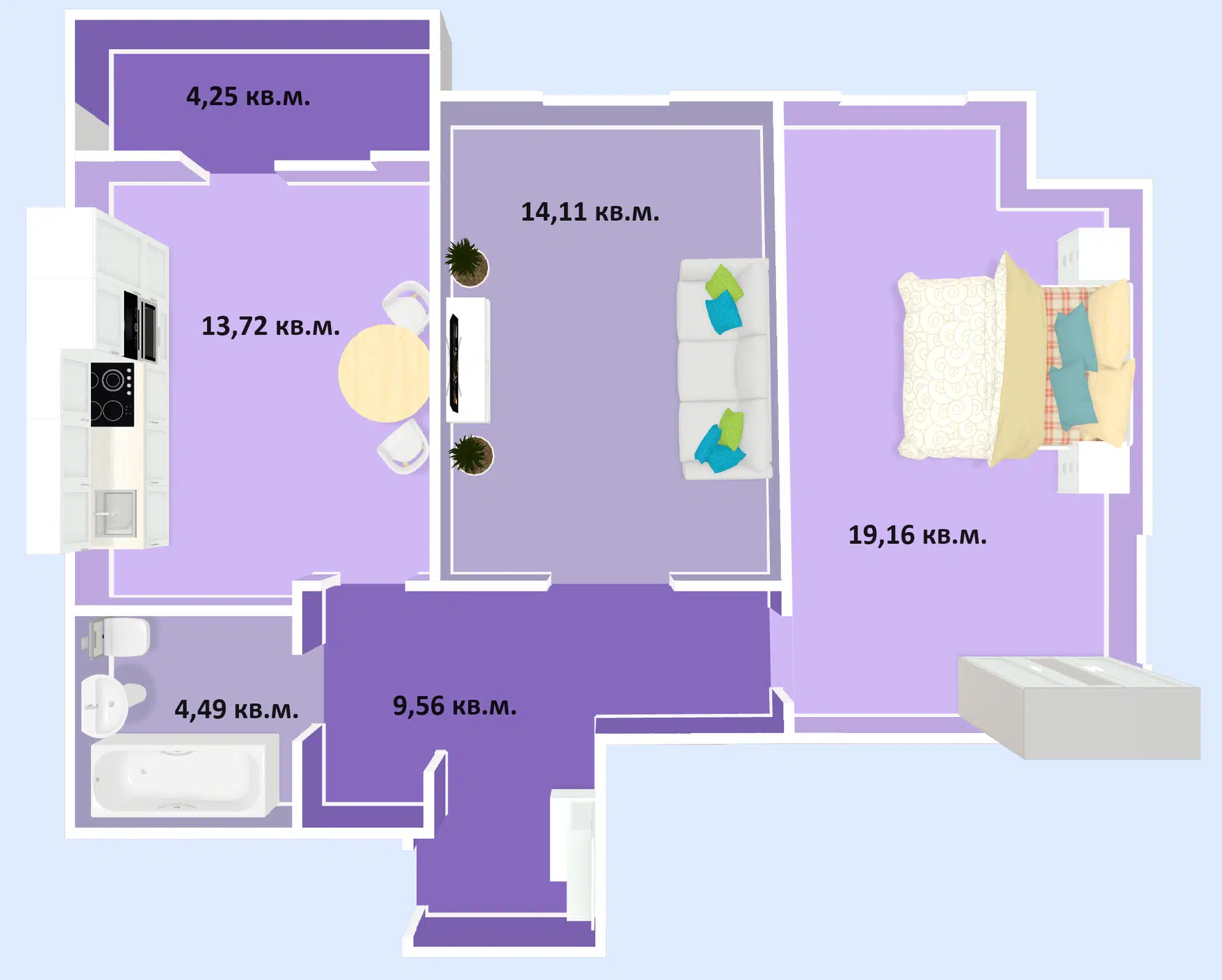 Планировка: 2-комн. квартира 65.29 м² в новостройке Успех